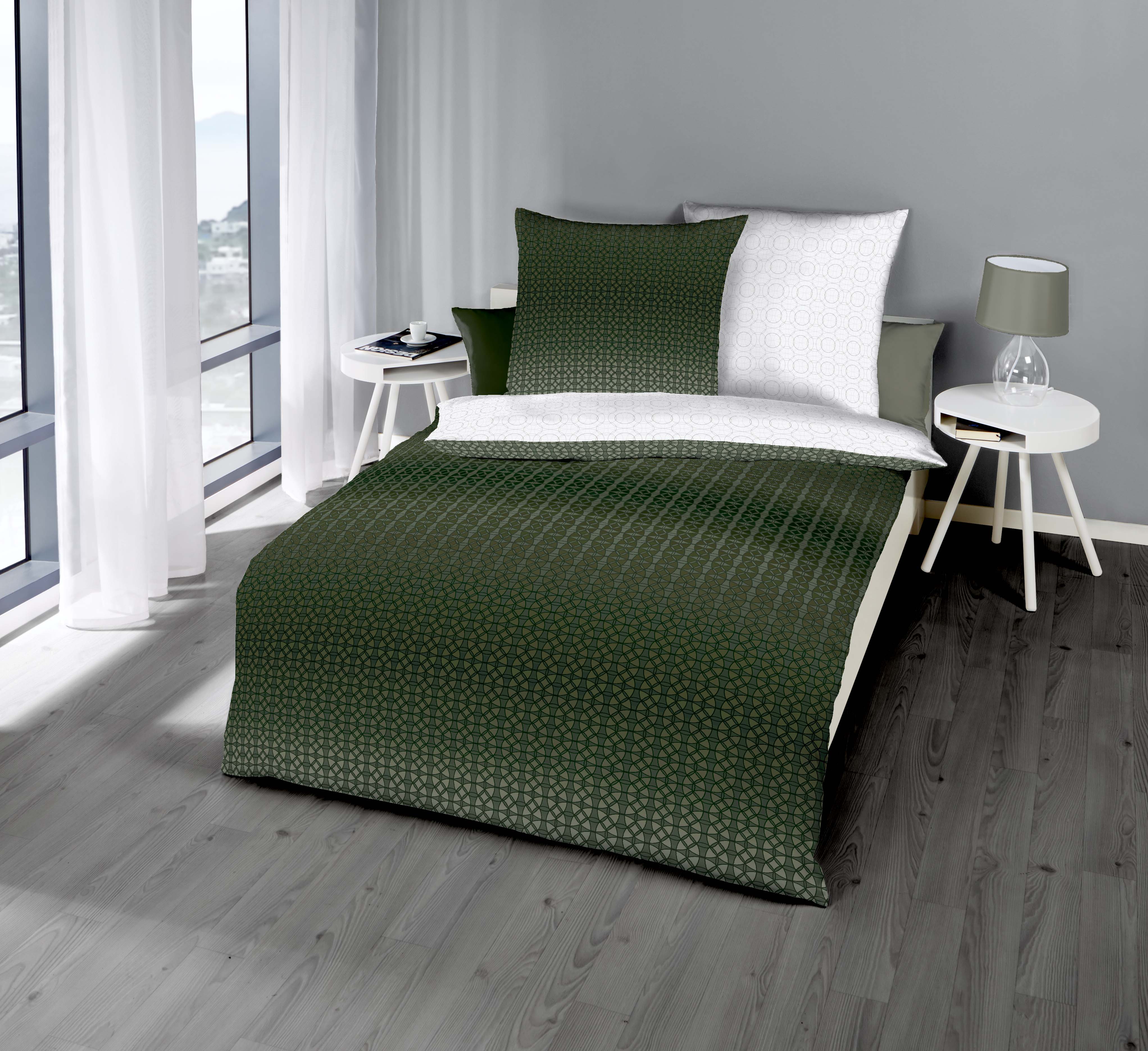 Mako Satin Bettwäsche mit Ornament-Design in Tannen-Grün