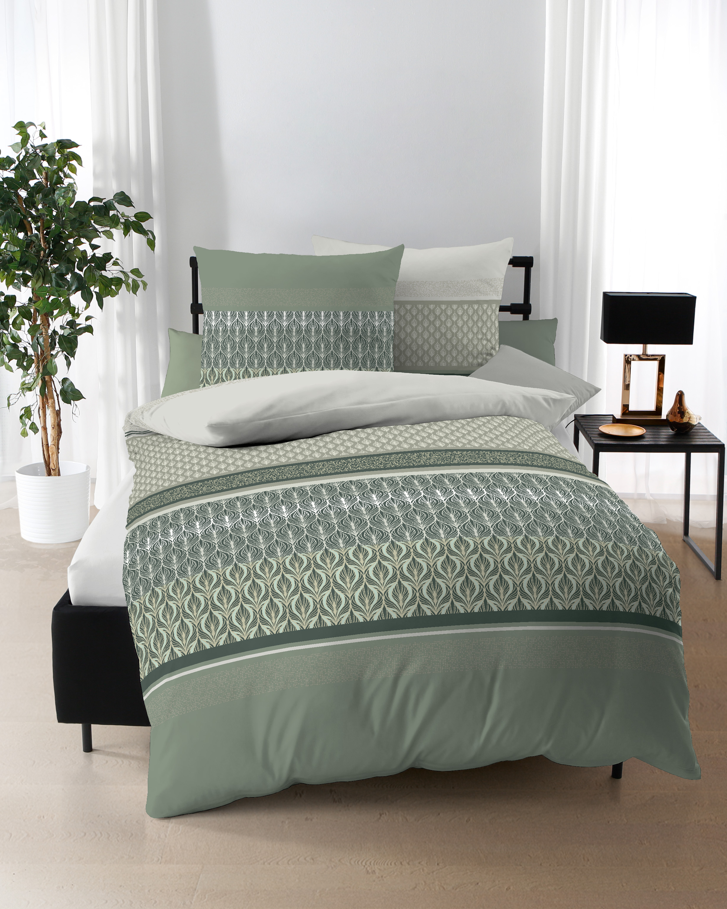 Biber Bettwäsche Kaeppel in Jade-Grün im Ornament-Design 334