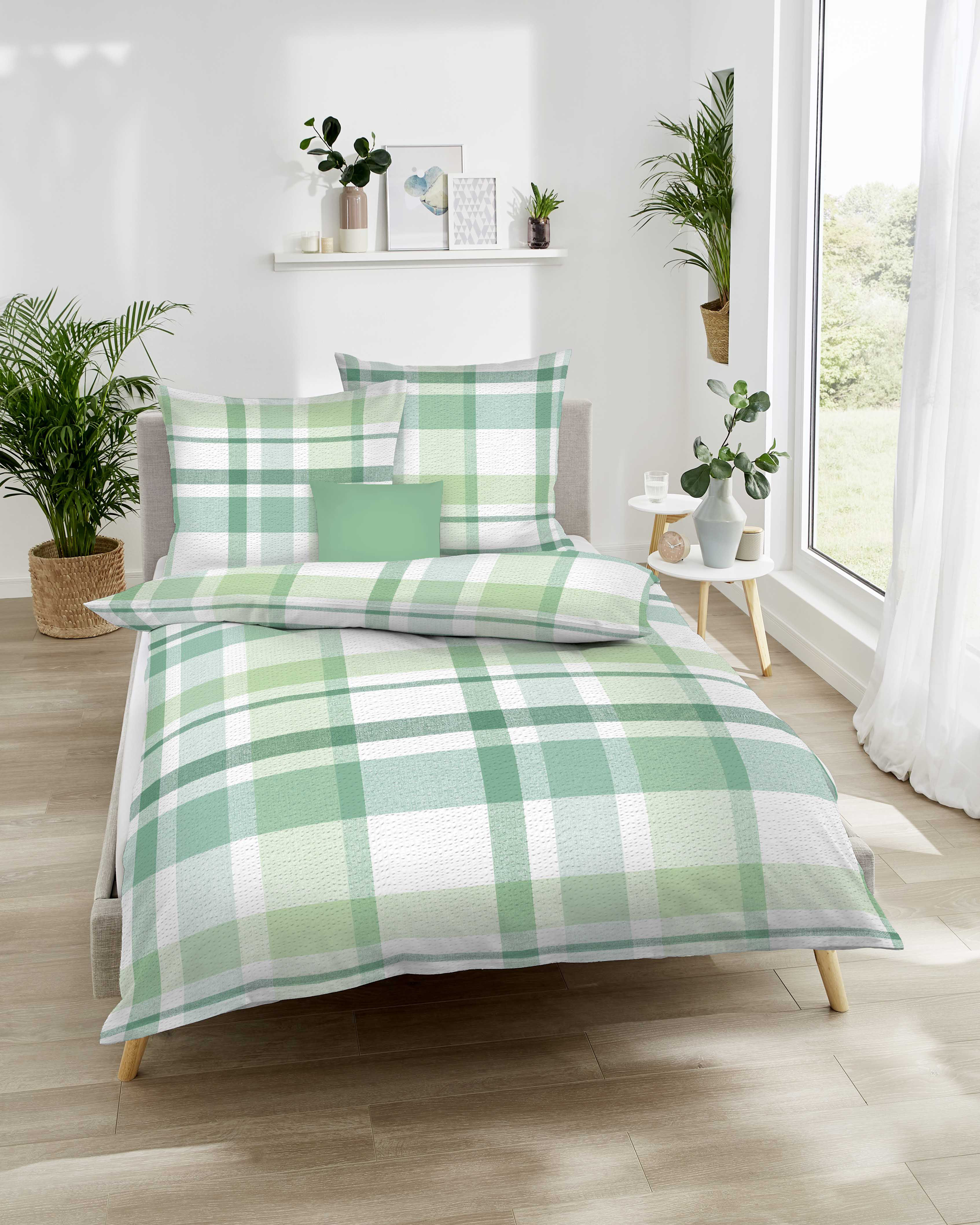 Seersucker Bettwäsche kaeppel im Karo-Design in Grün 593
