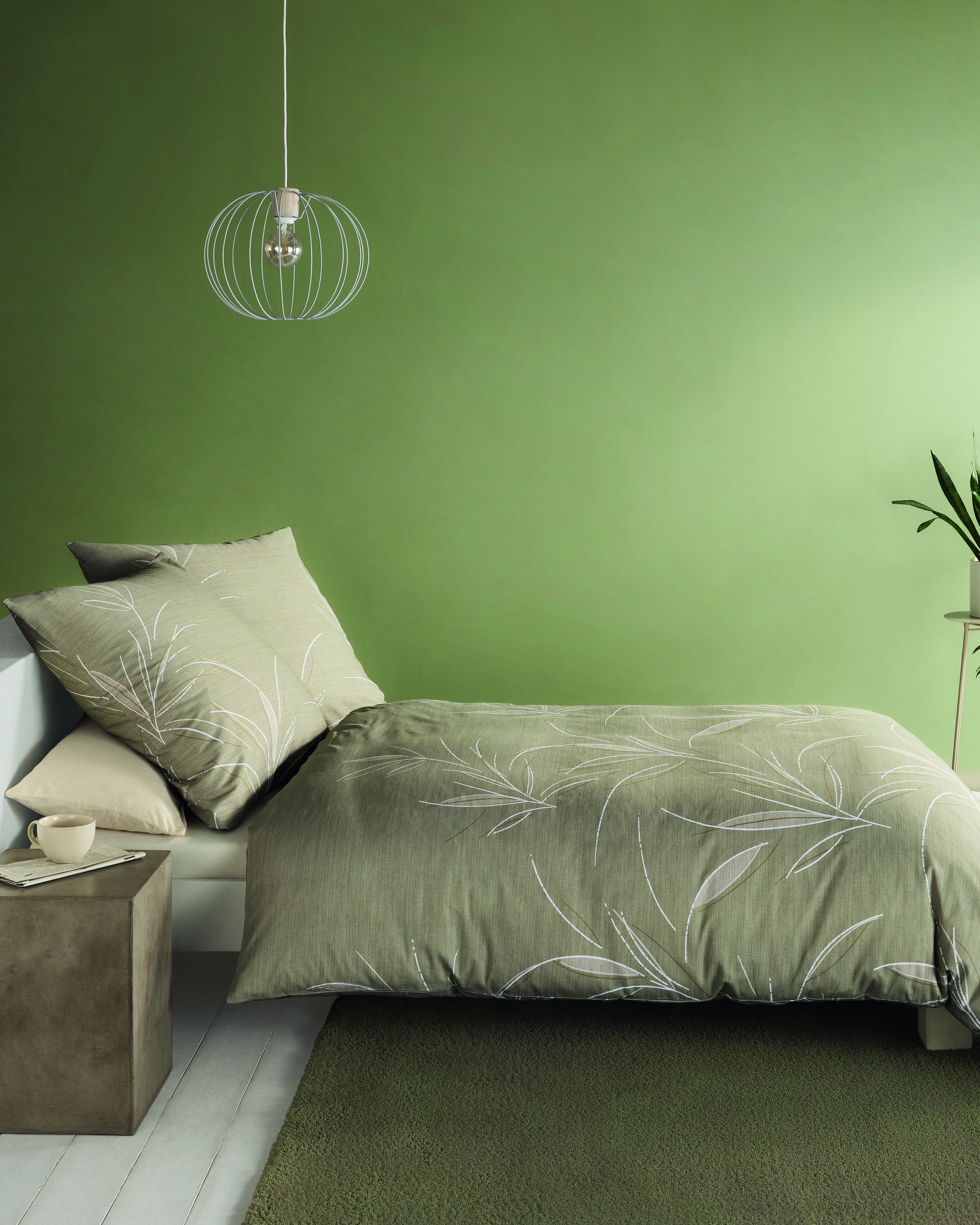 Mako Satin Bettwäsche Kaeppel florales Muster khaki-grün 576