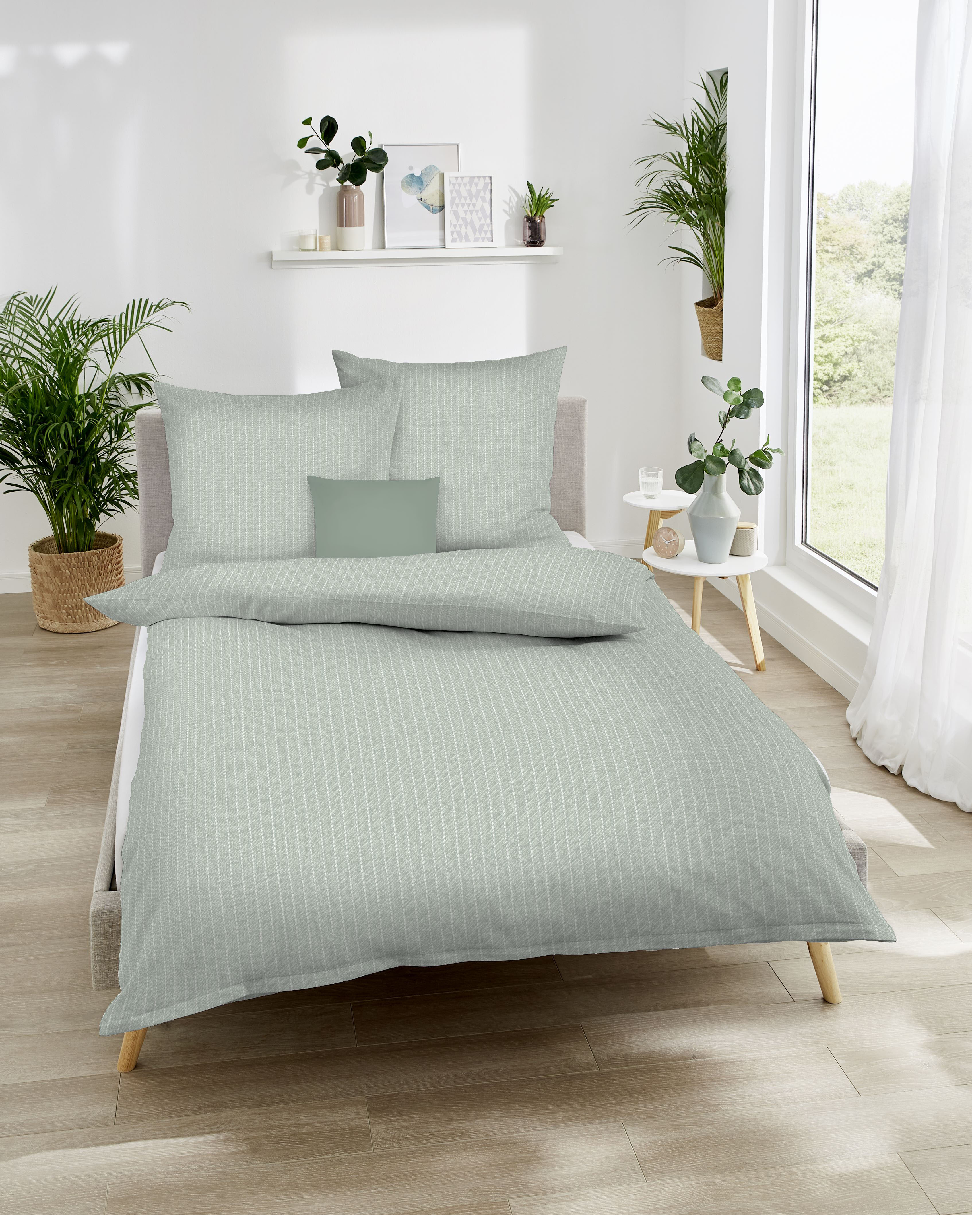 Biber Bettwäsche von Kaeppel in Grün mit Streifen-Design