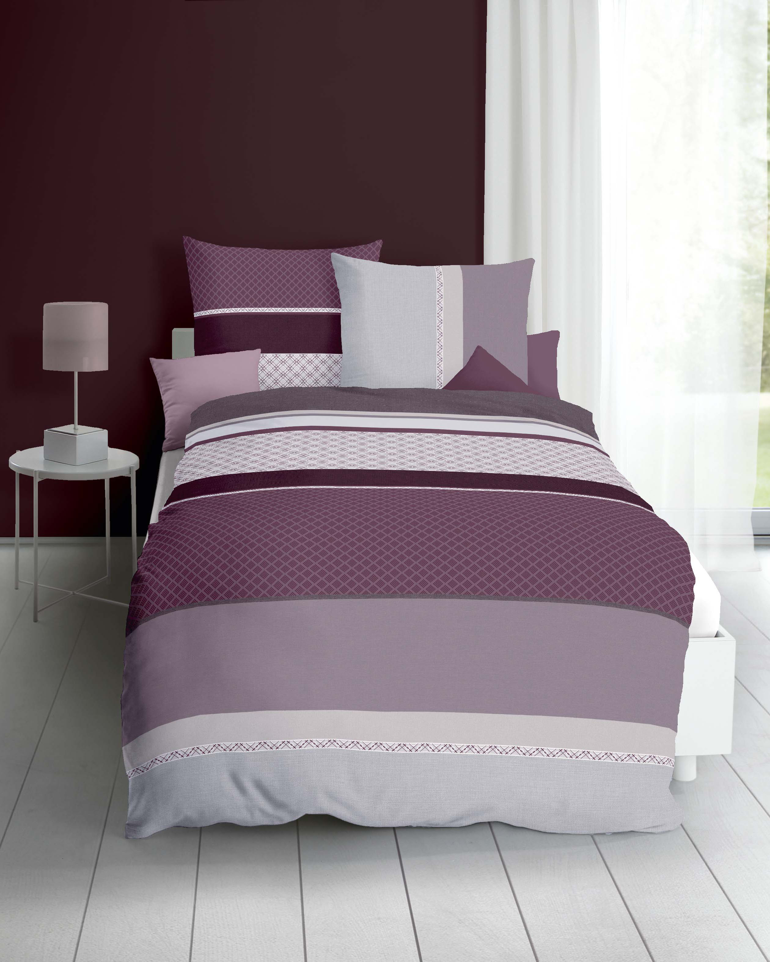 Mako Satin Bettwäsche mit Streifen-Design in Bordeaux-Rot