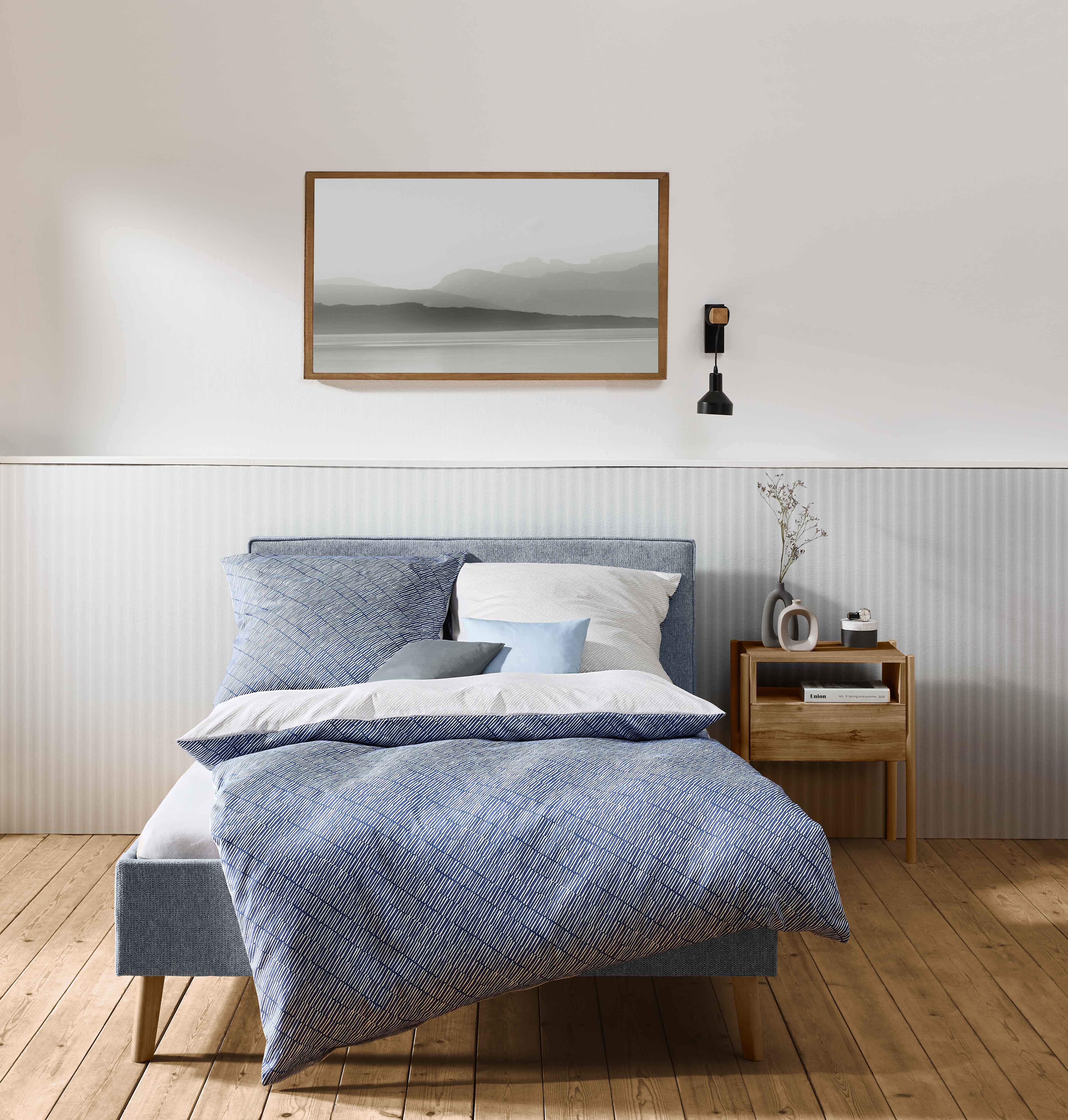 Mako Satin Bettwäsche Kaeppel Streifen marine-blau 627