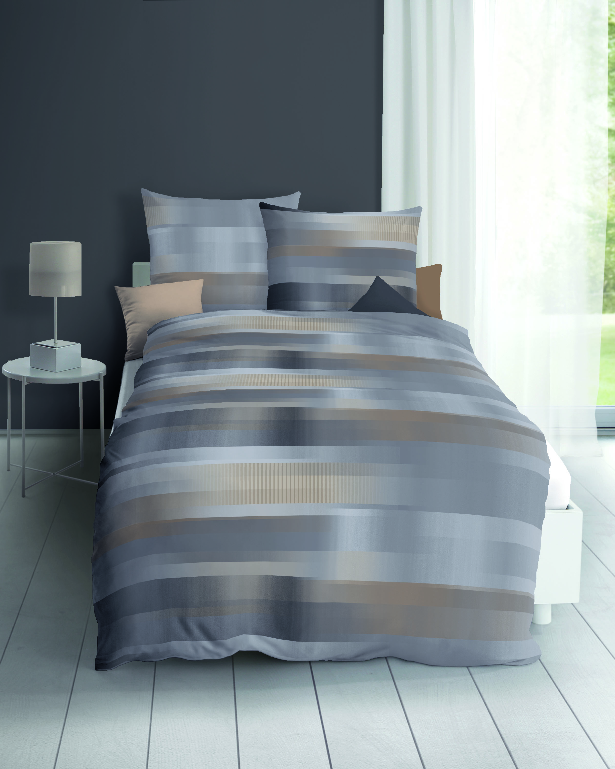 Mako Satin Bettwäsche mit Streifen-Design in Platin-Grau