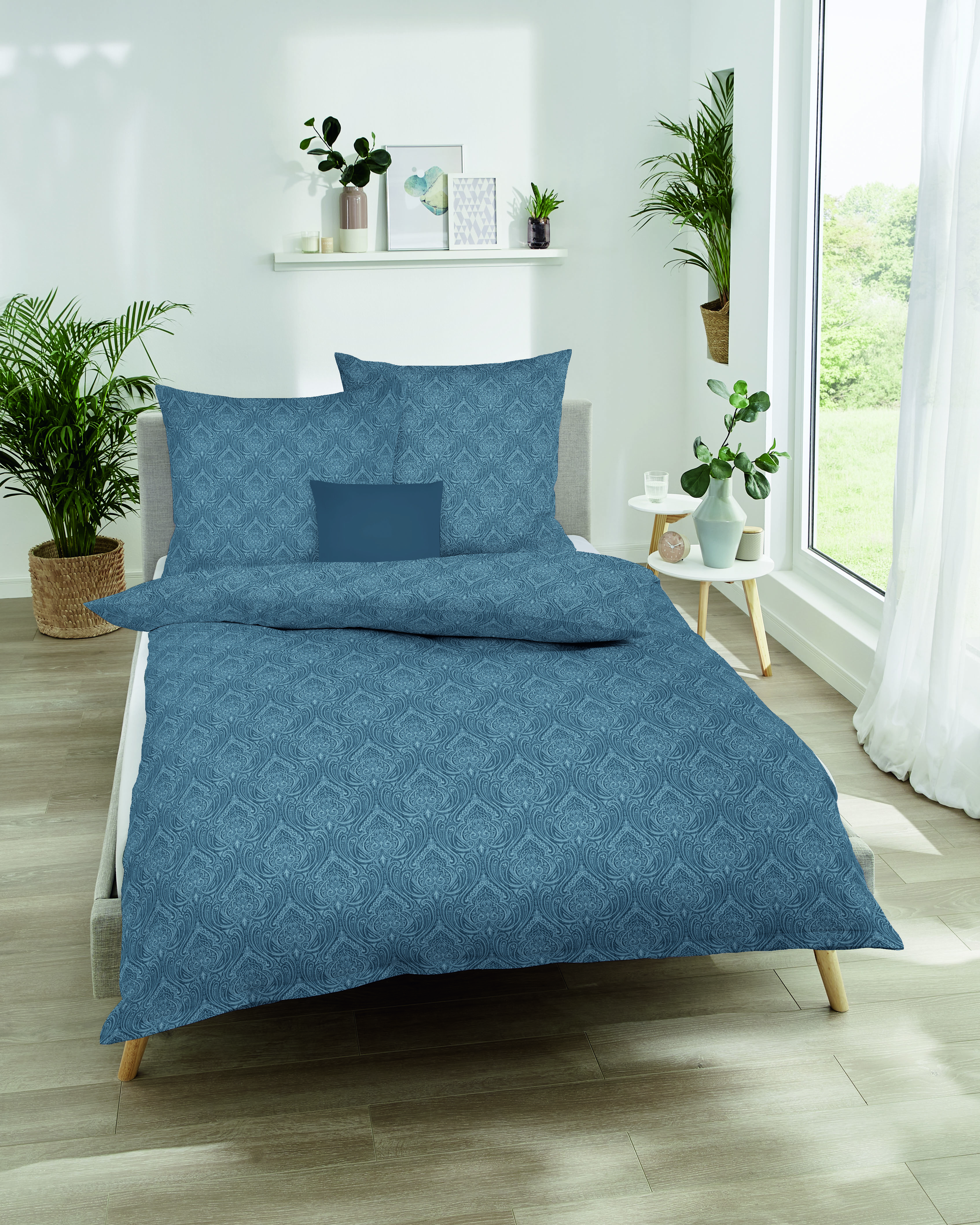 Biber Bettwäsche Kaeppel in Aqua-Blau im Allover Ornament-Design A429