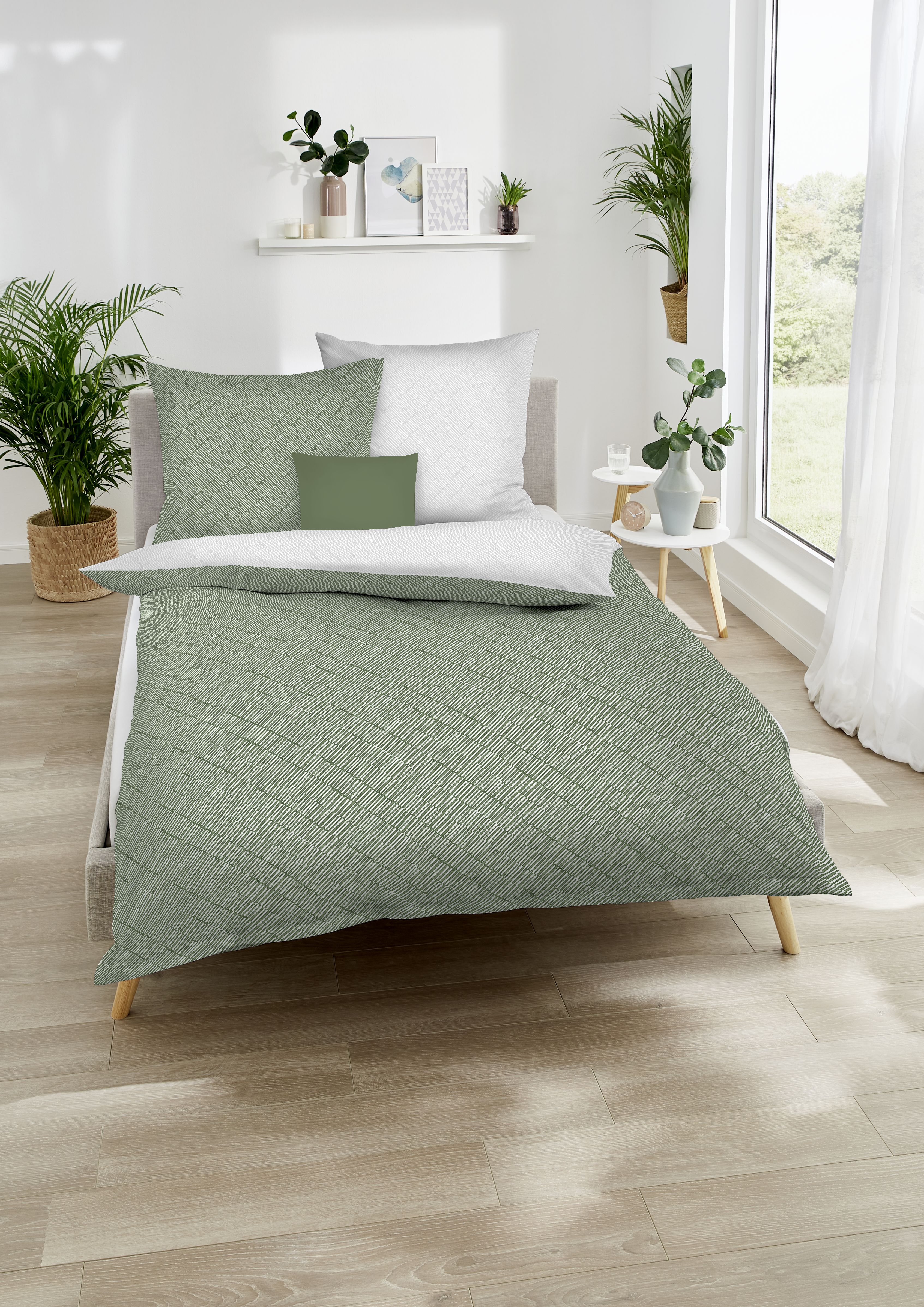 Mako Satin Bettwäsche Kaeppel Streifen grün 627