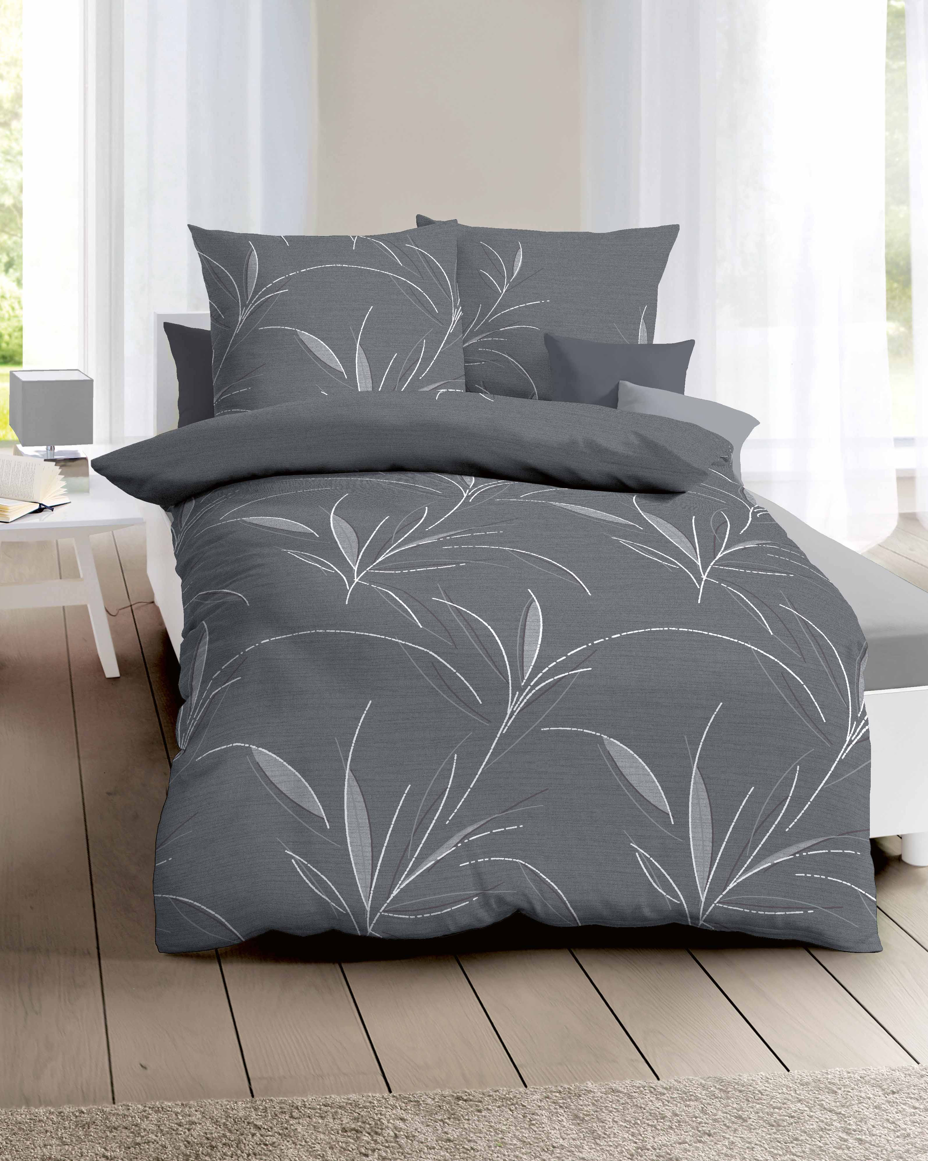 Mako Satin Bettwäsche Kaeppel florales Muster grau 576