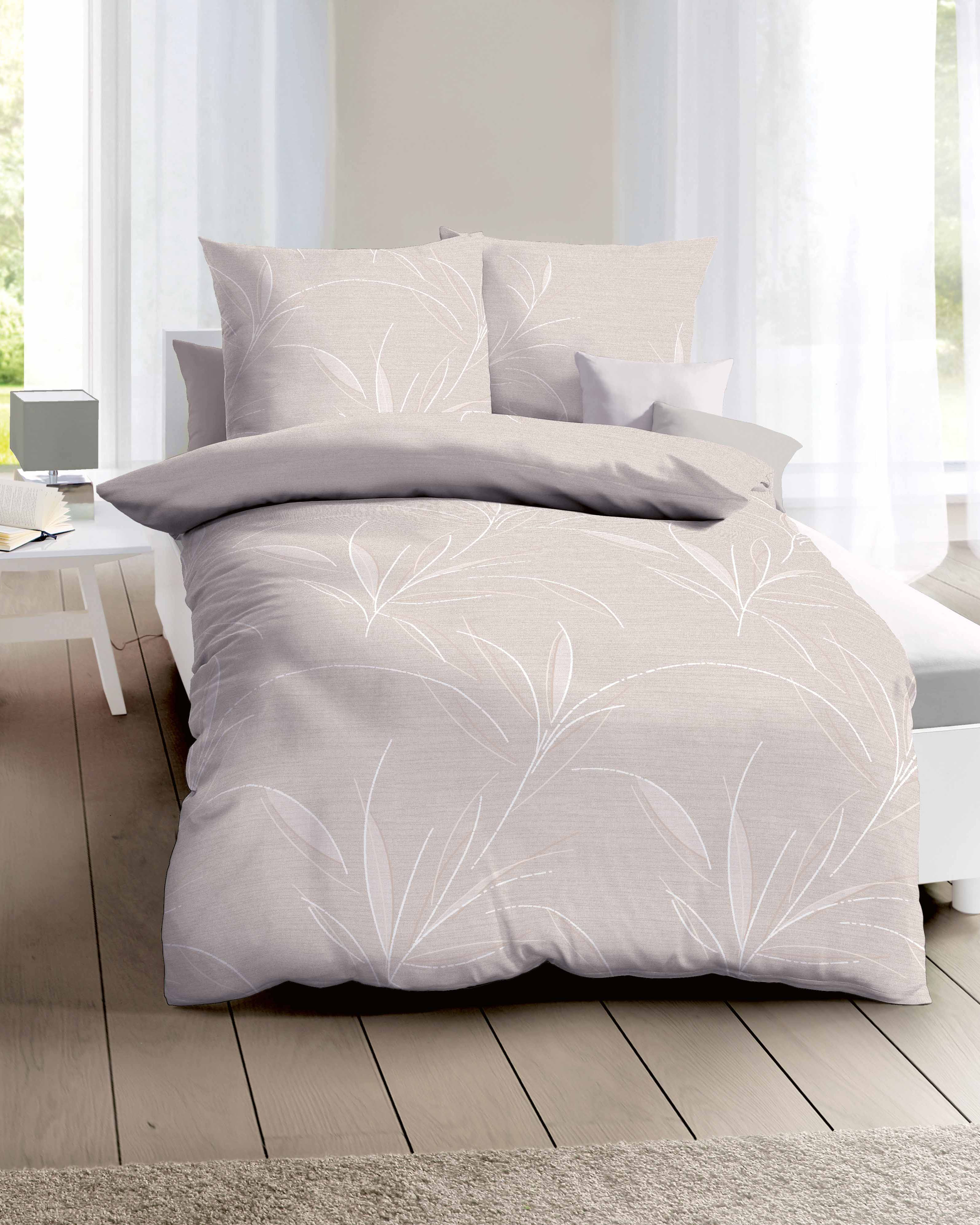 Mako Satin Bettwäsche Kaeppel florales Muster natur 576