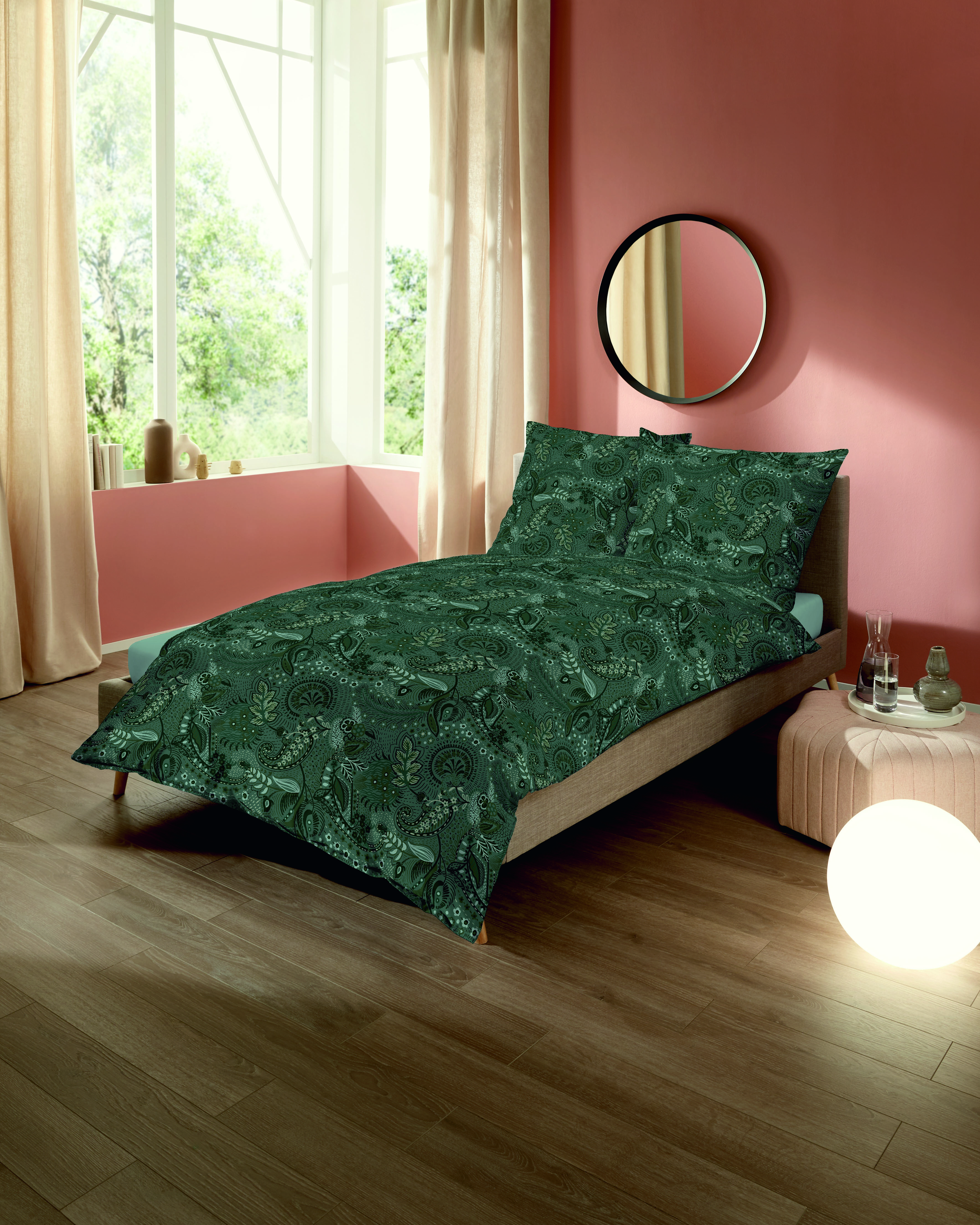 Biber Bettwäsche von Kaeppel in Grün mit Allover Paisley-Design A502