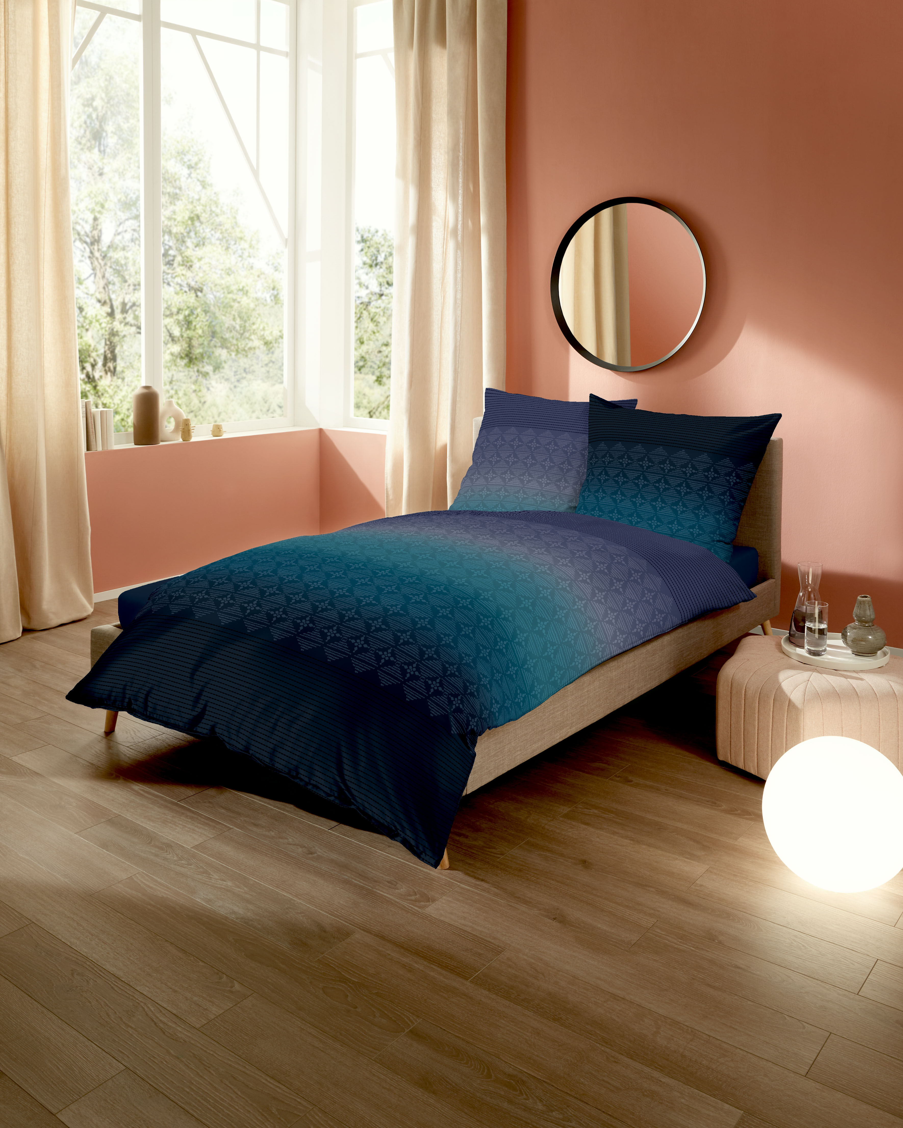 Mako Satin Bettwäsche mit Grafik-Design in Blau