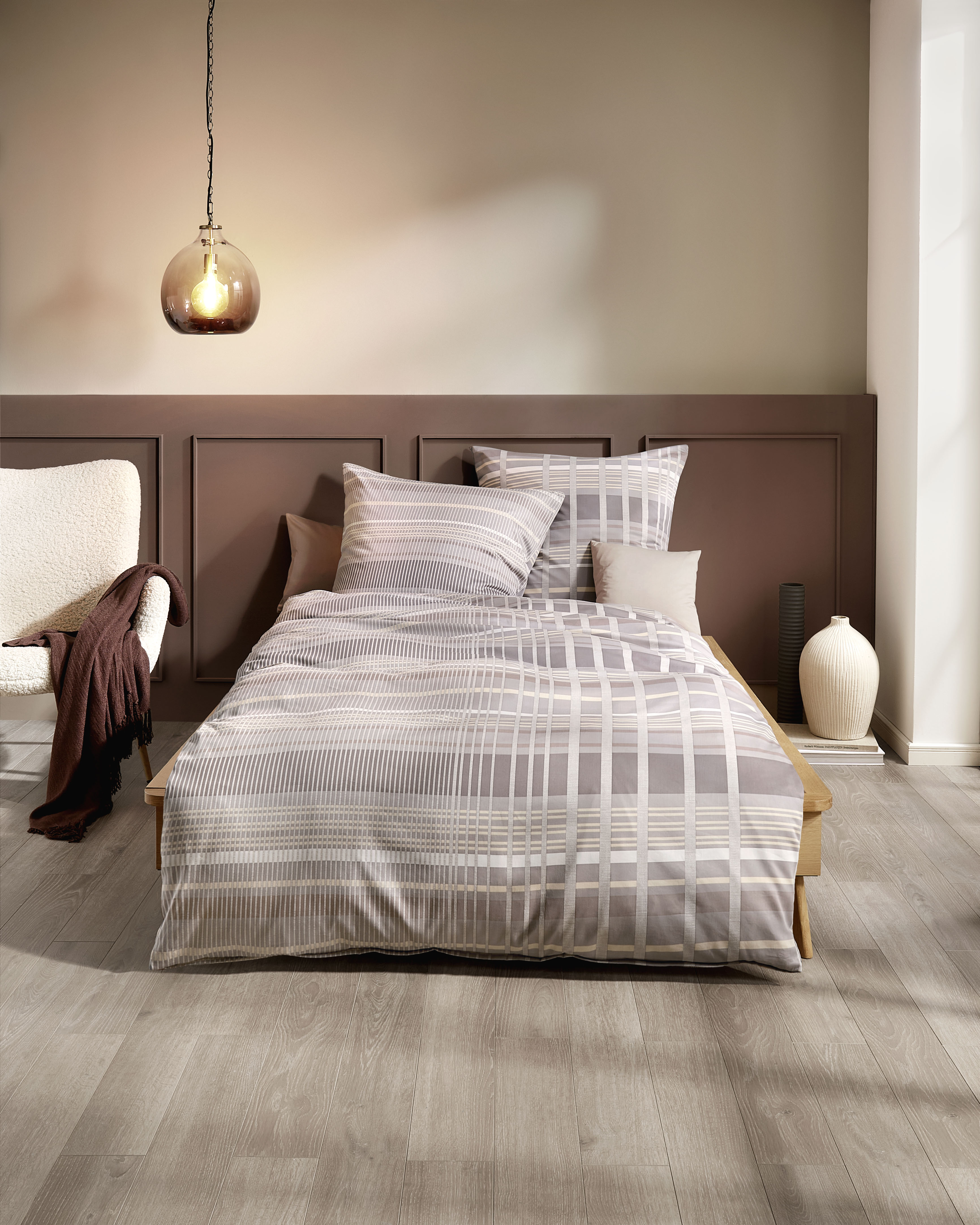 Biber Bettwäsche Kaeppel in Nougat-Braun im Streifen-Design 405