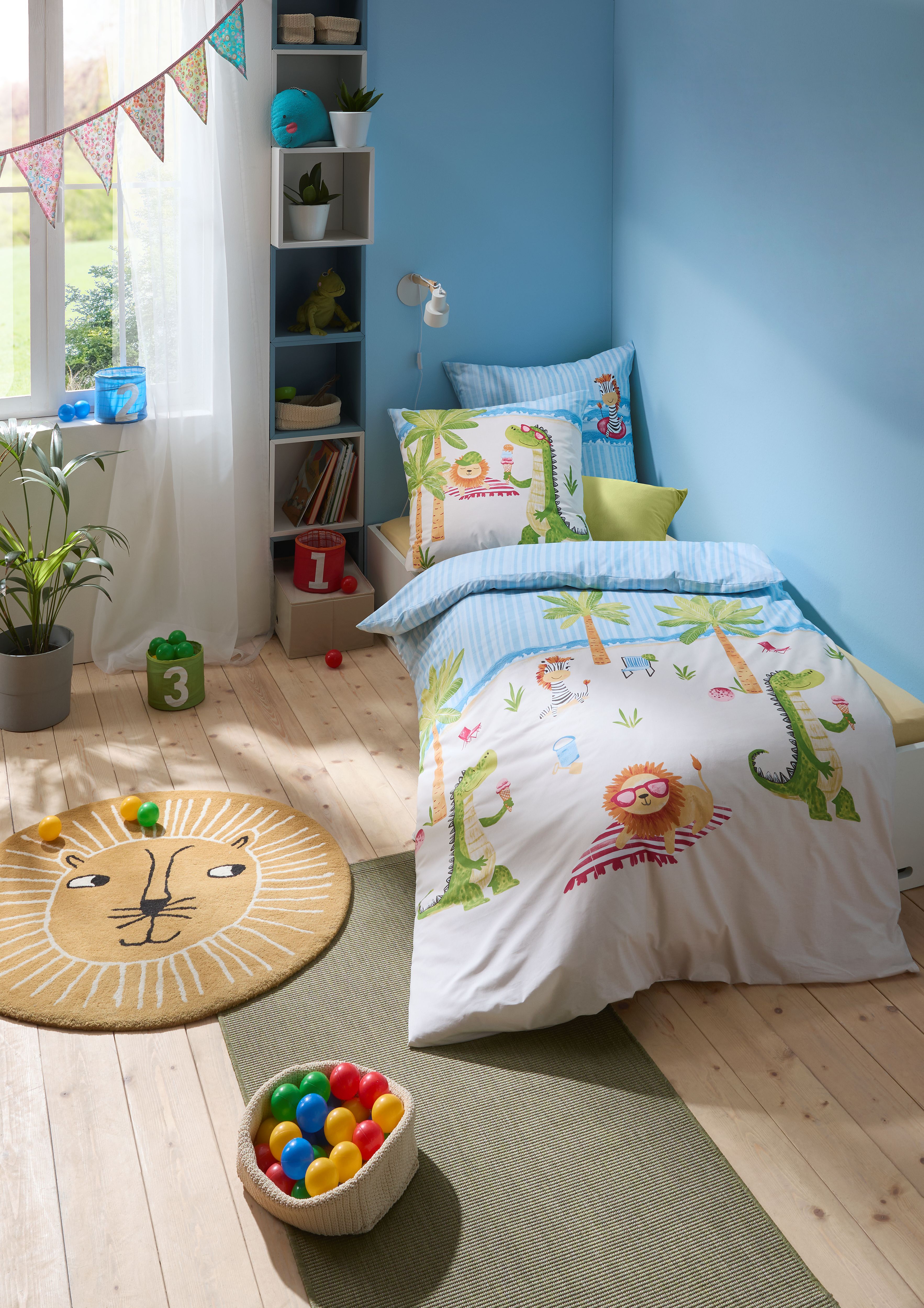 RENFORCÈ Kinderbettwäsche mit Strand in Aqua-Blau 681