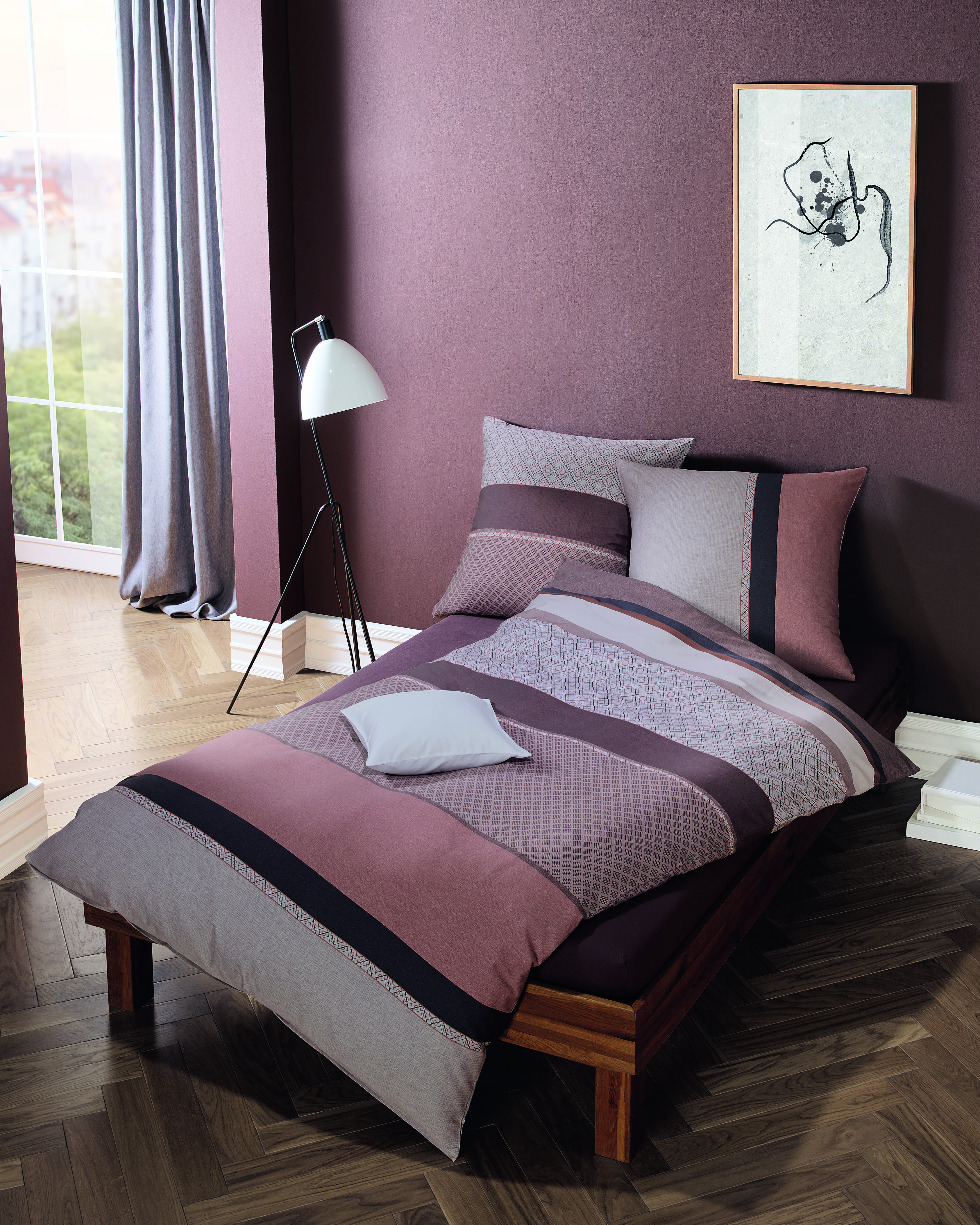 Mako Satin Bettwäsche mit Streifen-Design in Terra-Rot