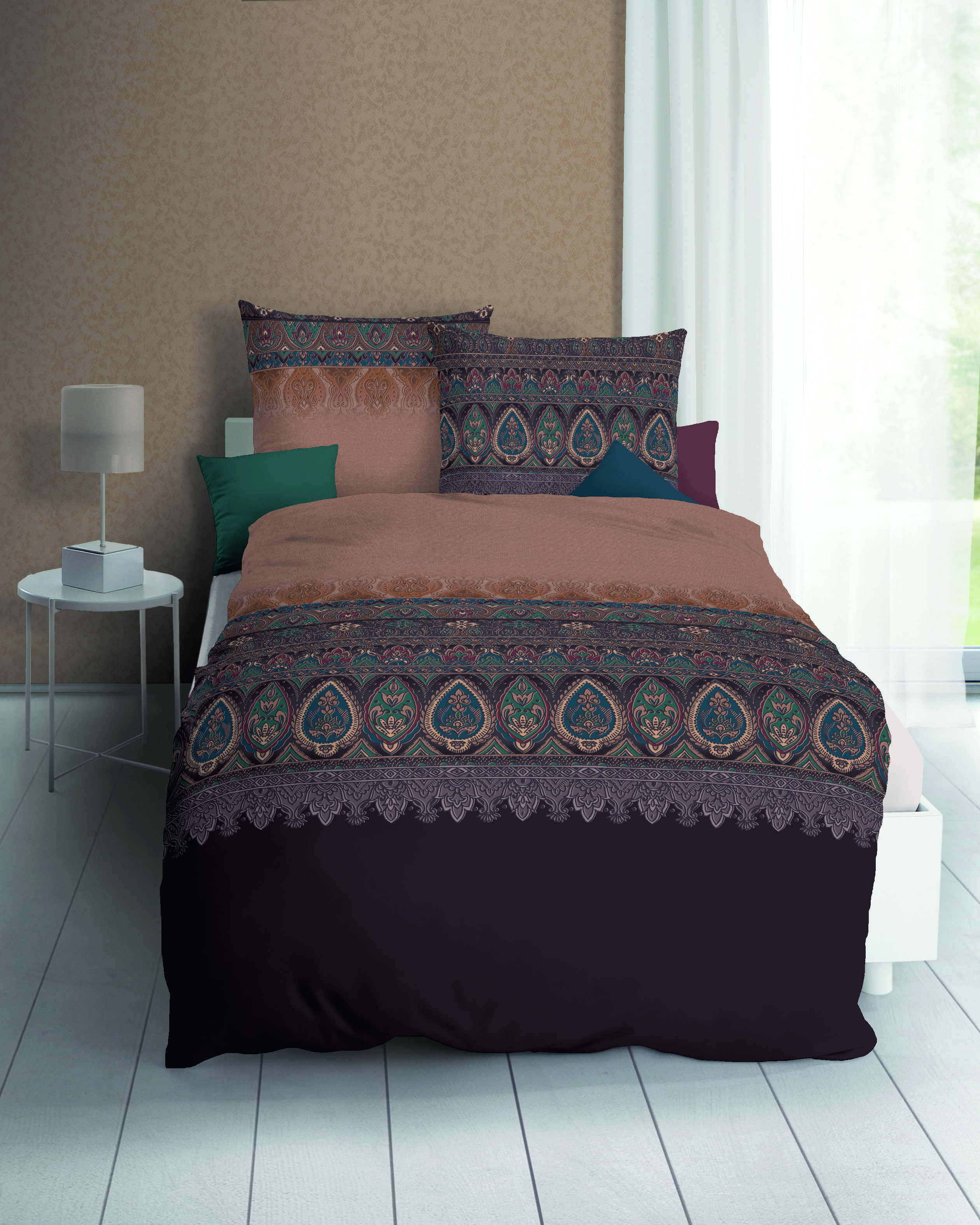 Mako Satin Bettwäsche mit Ornament-Design in Braun