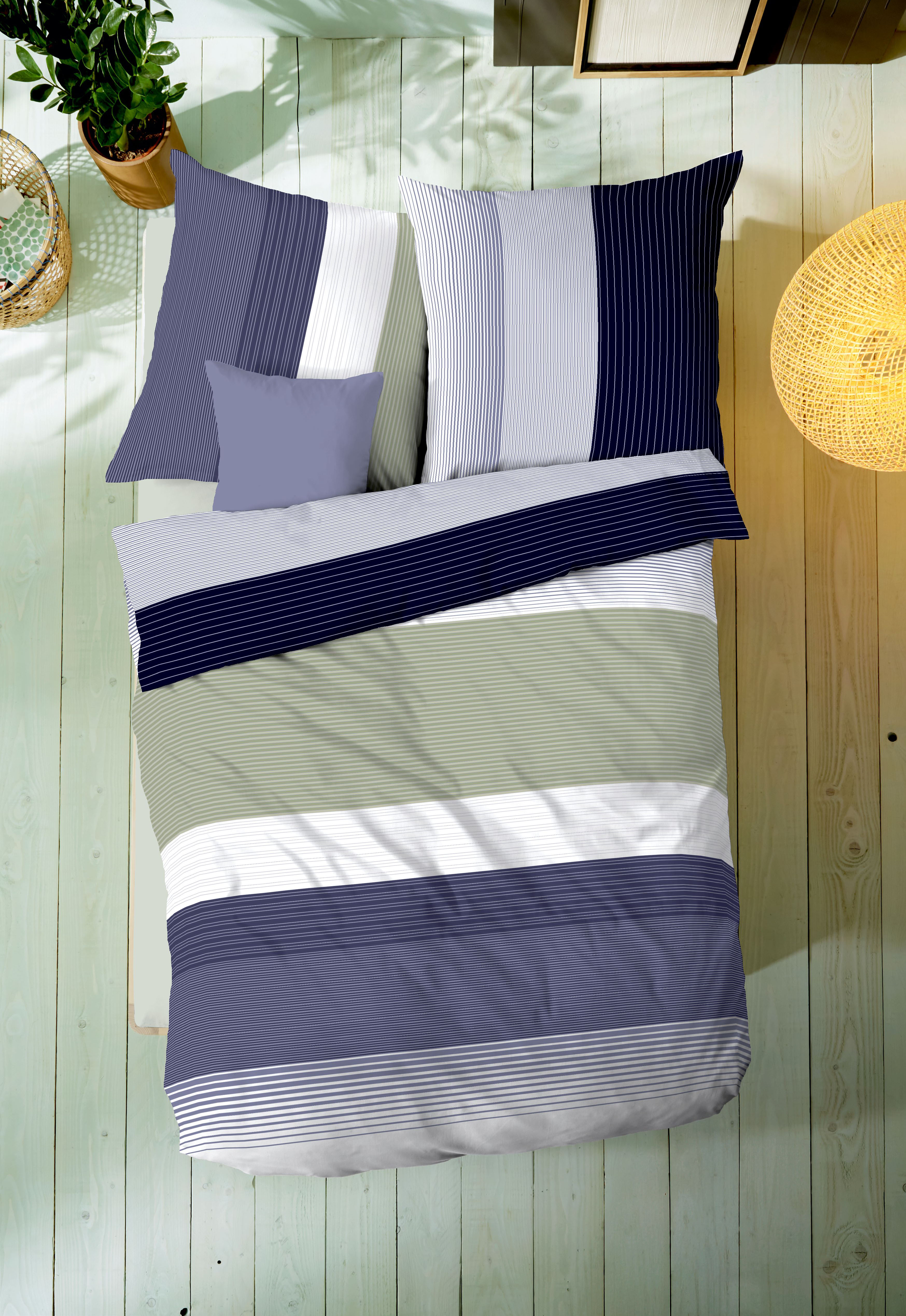 Mako Satin Bettwäsche mit Streifen-Design in Blau