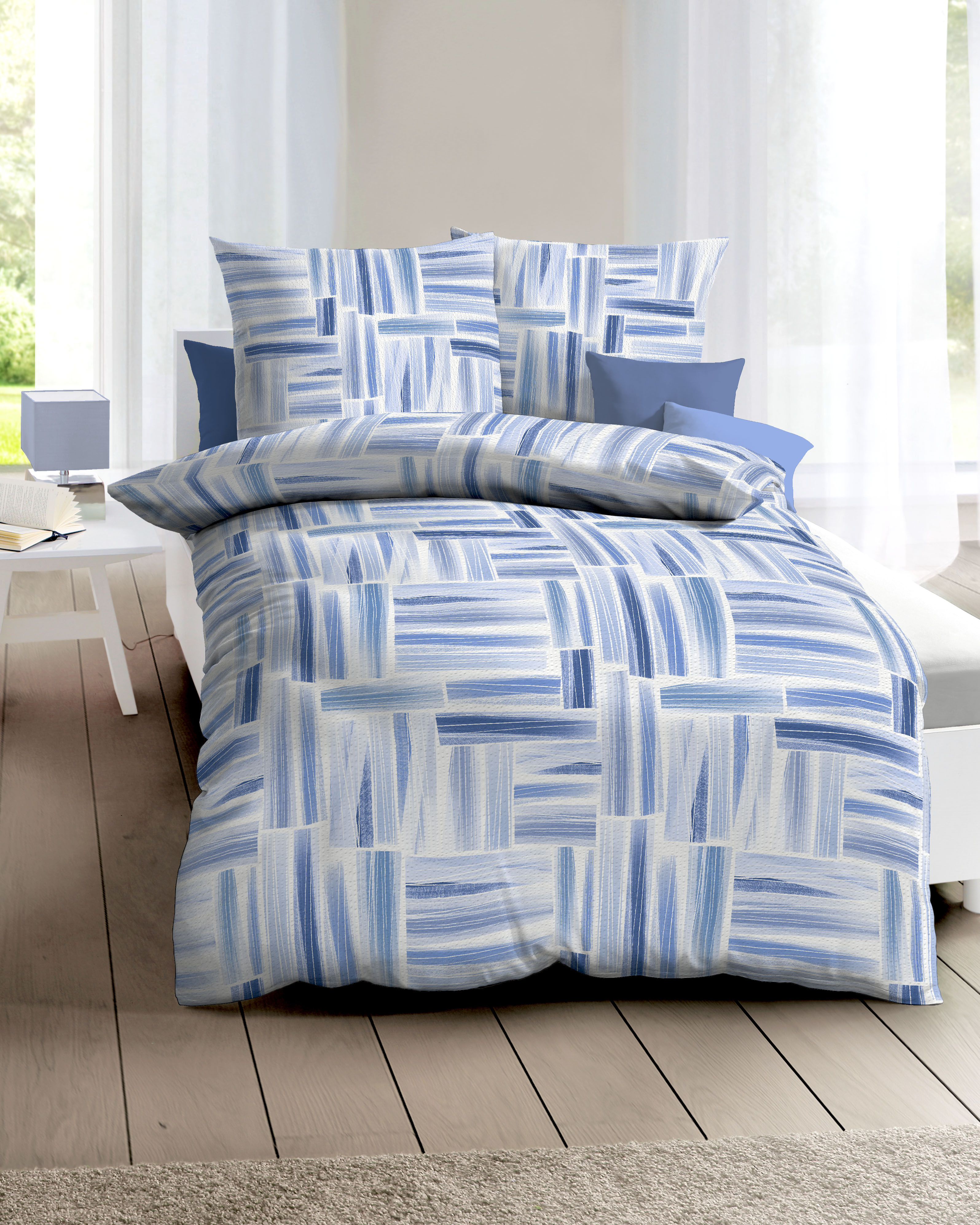 Seersucker-Bettwäsche marine-blau