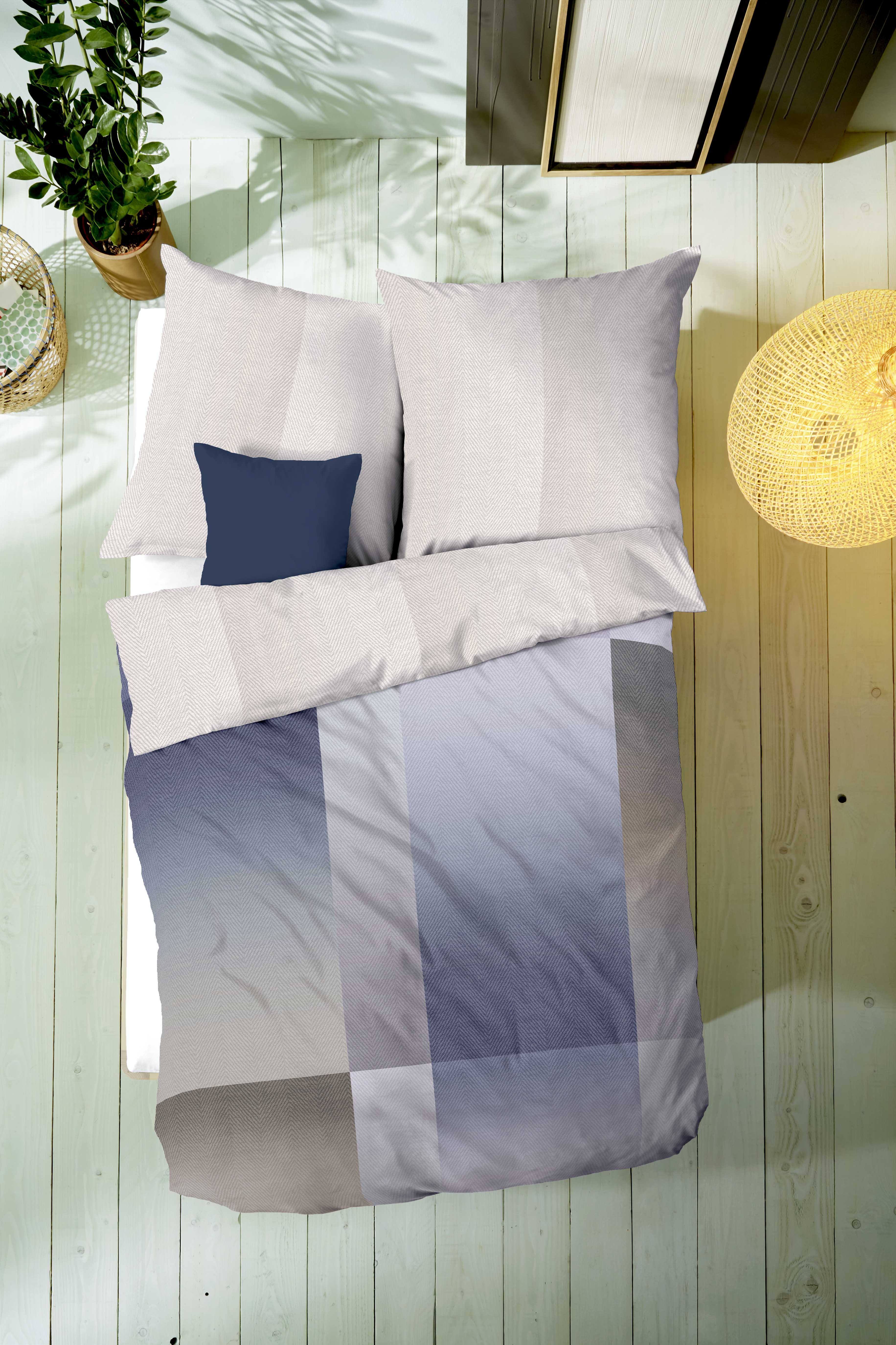 Mako Satin Bettwäsche in Blau mit Karo-Design