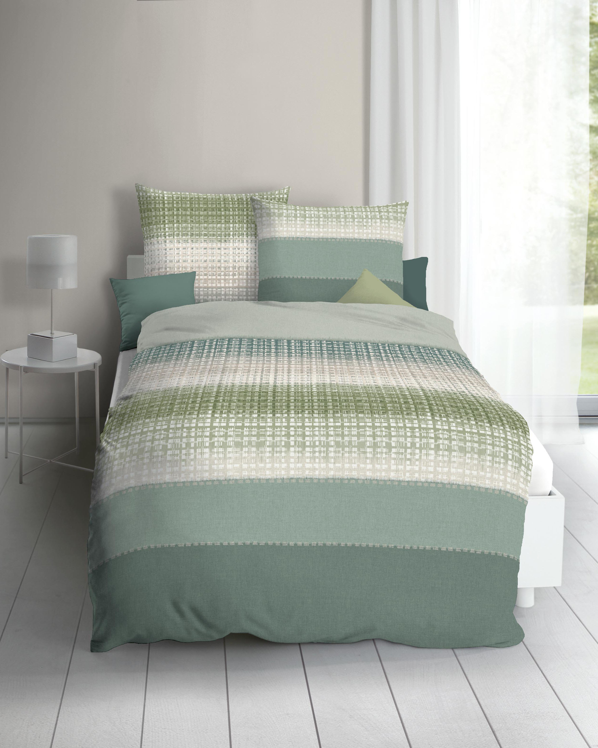 Mako Satin Bettwäsche mit Streifen-Design in Grün