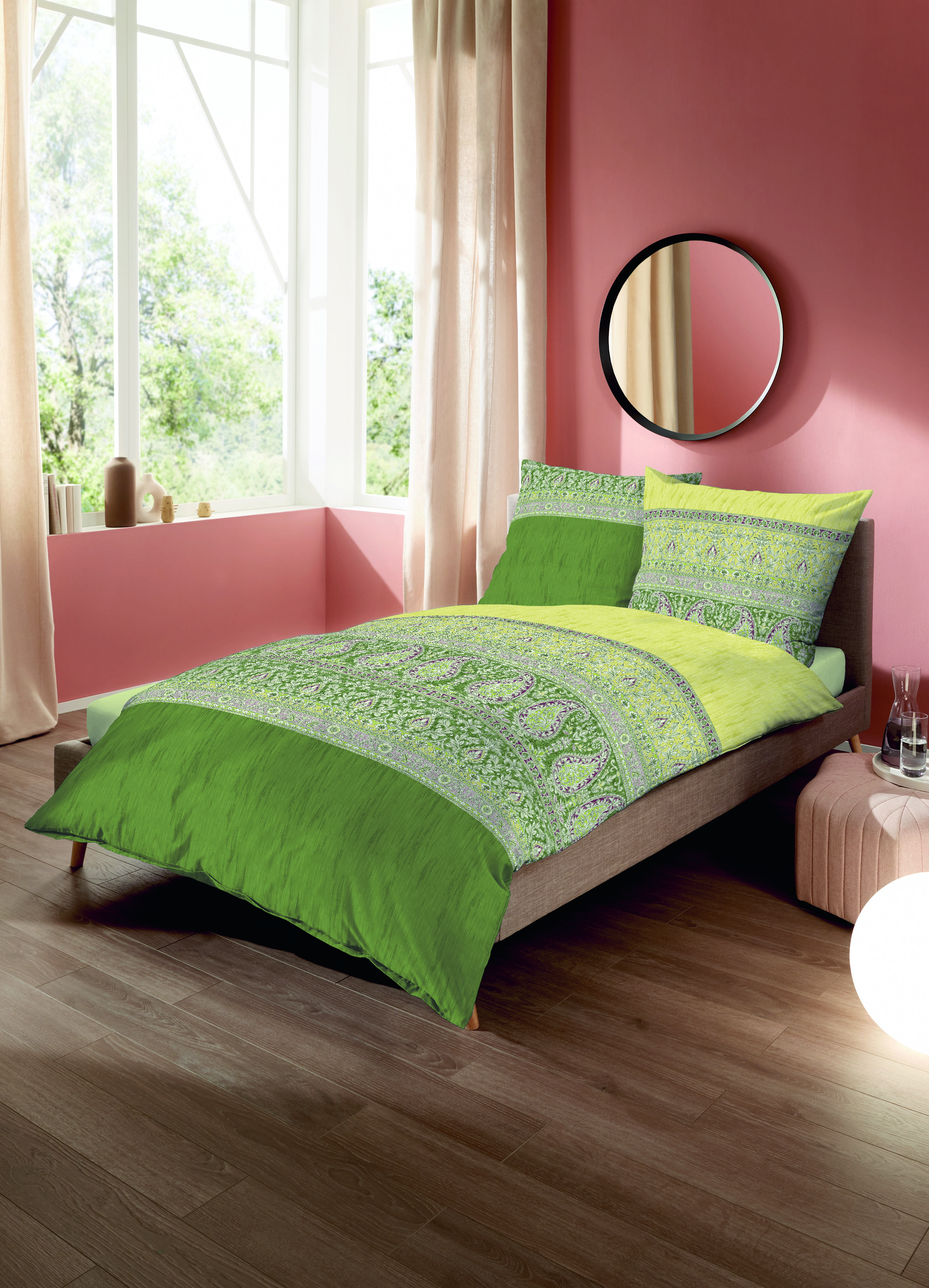Mako Satin Bettwäsche in Oliv-Grün mit Paisley-Design