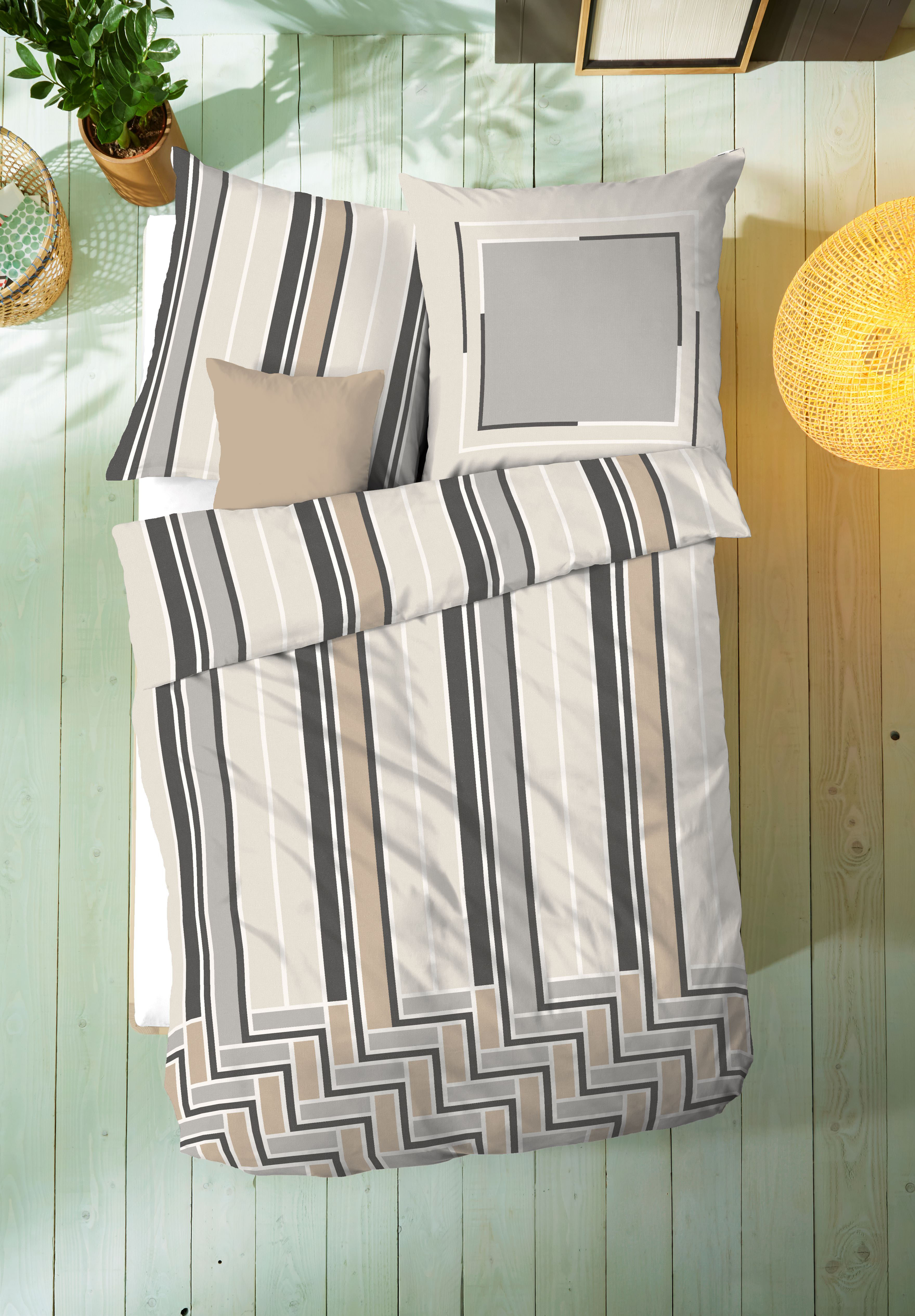 Mako Satin Bettwäsche in Natur mit Streifen-Design