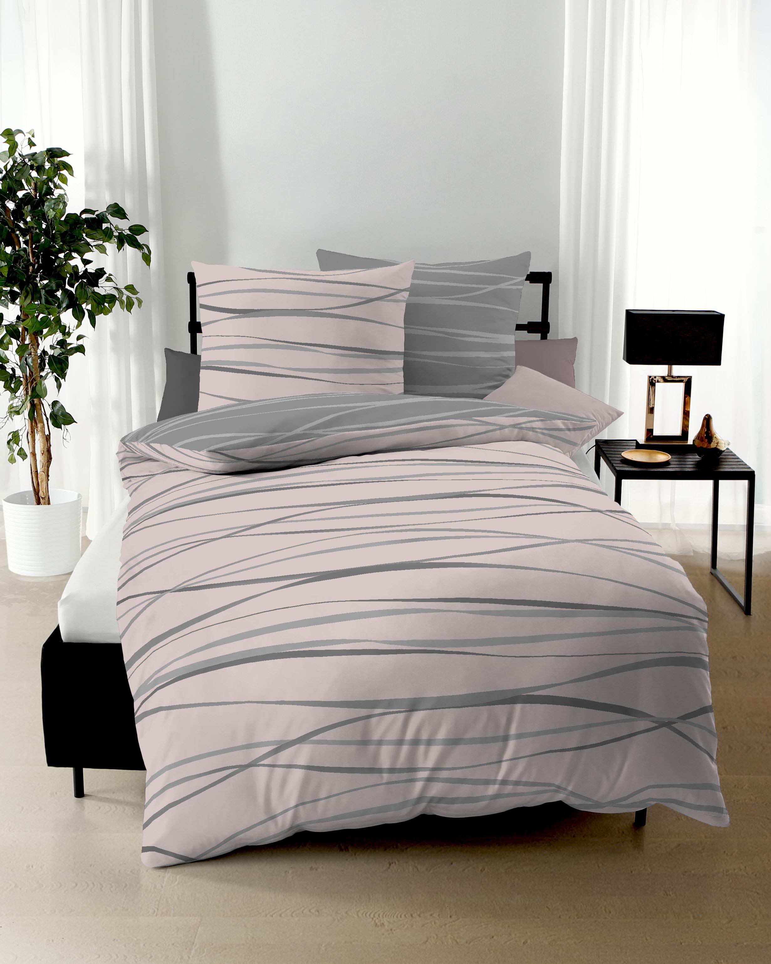 Mako Satin Bettwäsche Kaeppel Streifen rosa 584