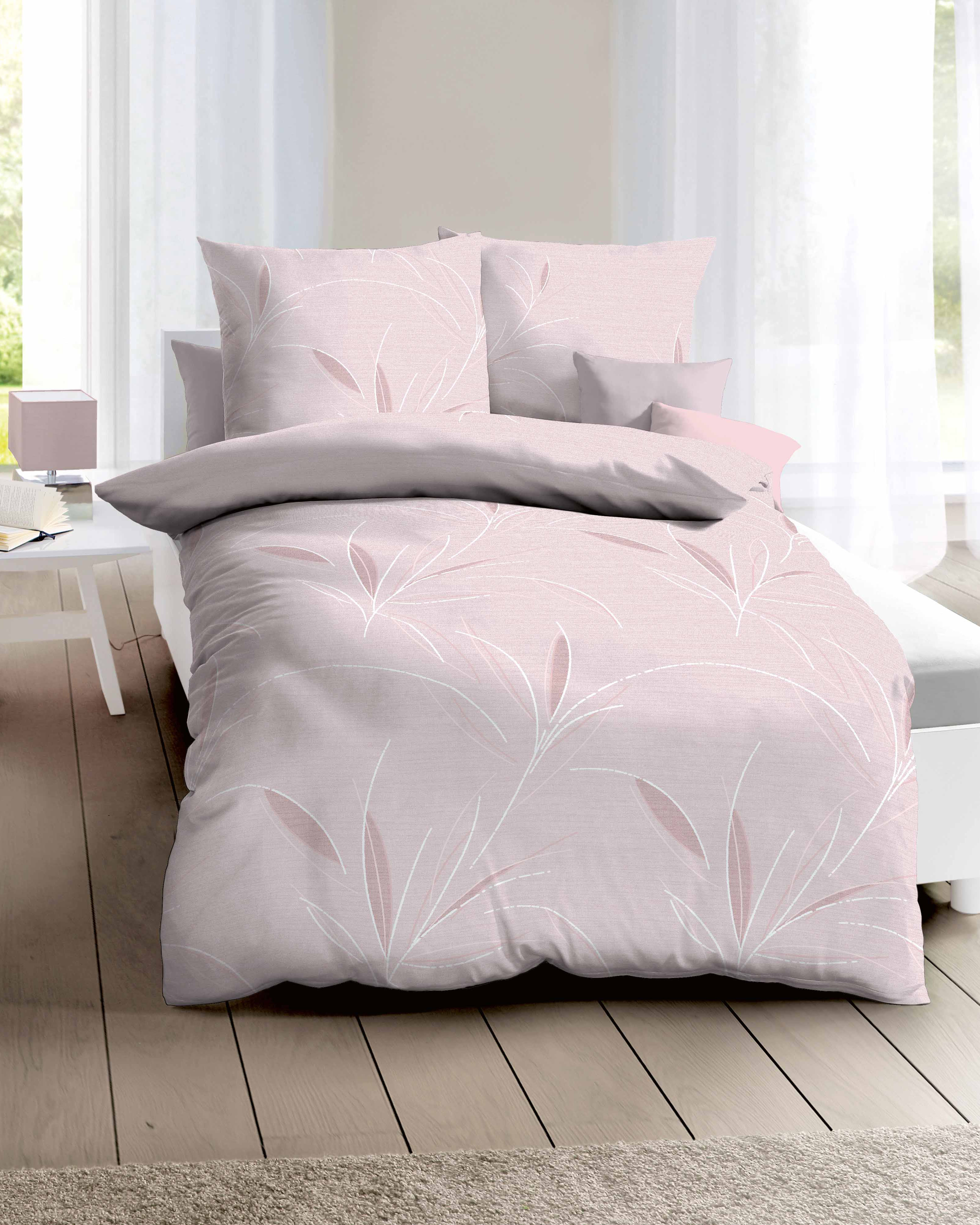 Mako Satin Bettwäsche Kaeppel florales Muster rosé 576