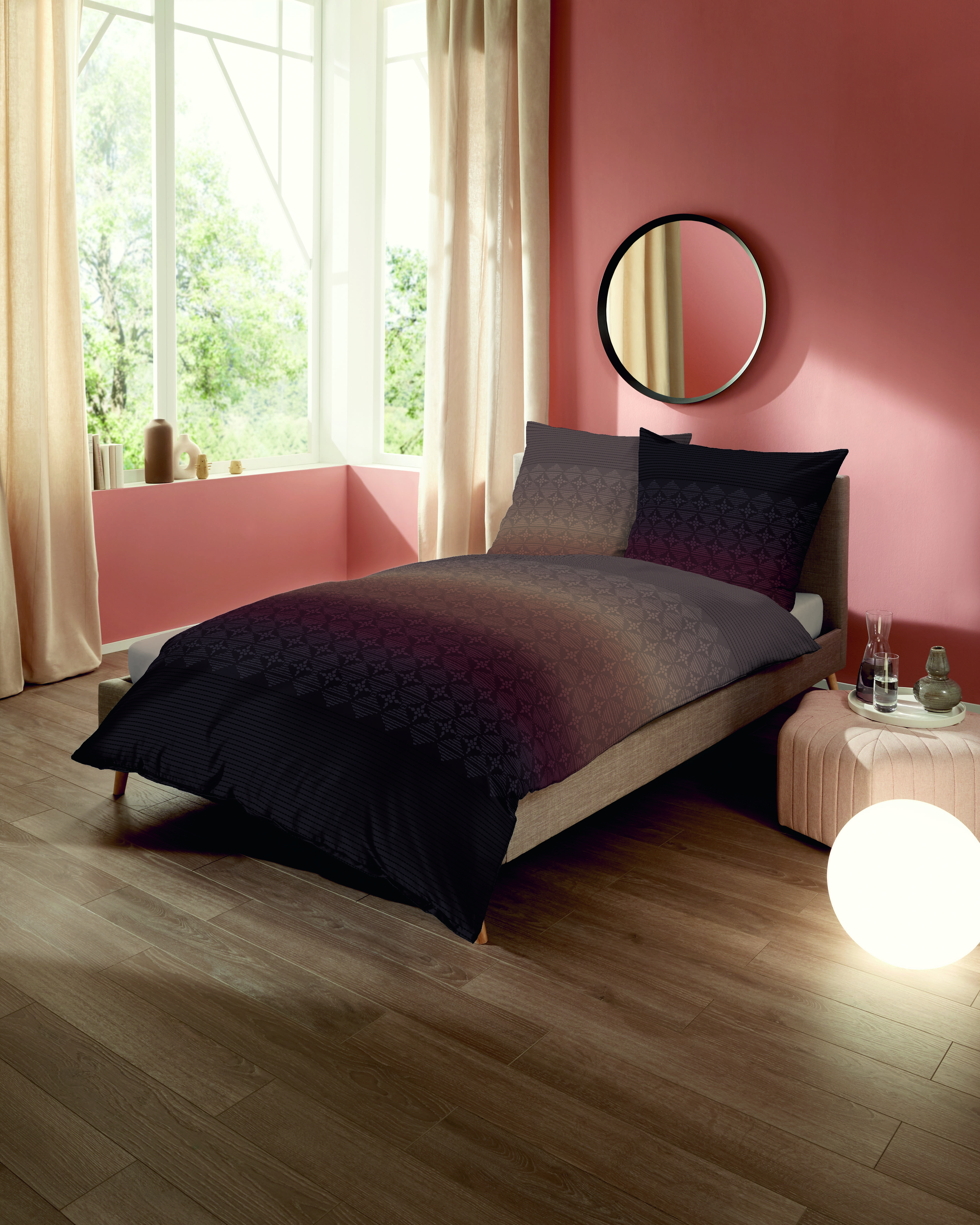Mako Satin Bettwäsche mit Grafik-Design in Mocca-Braun