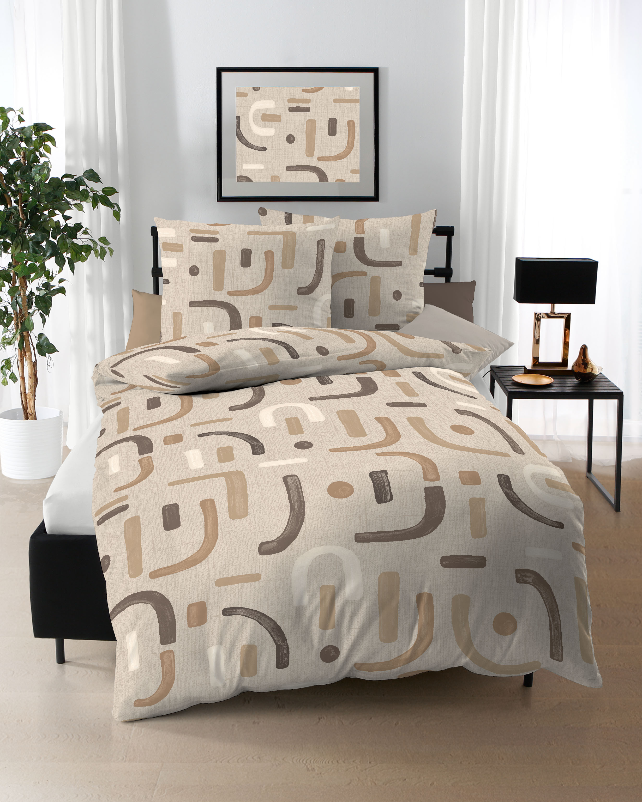 Biber Bettwäsche von Kaeppel in Cappuccino-Braun mit Allover Print 505