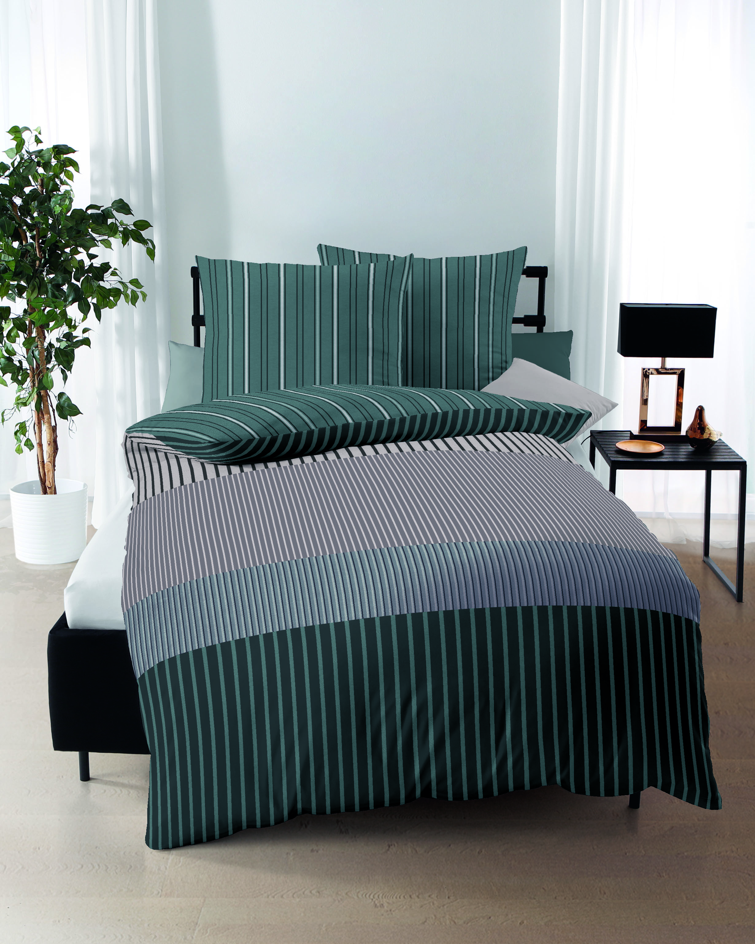 Mako Satin Bettwäsche mit Streifen-Design in Graphit-Grau