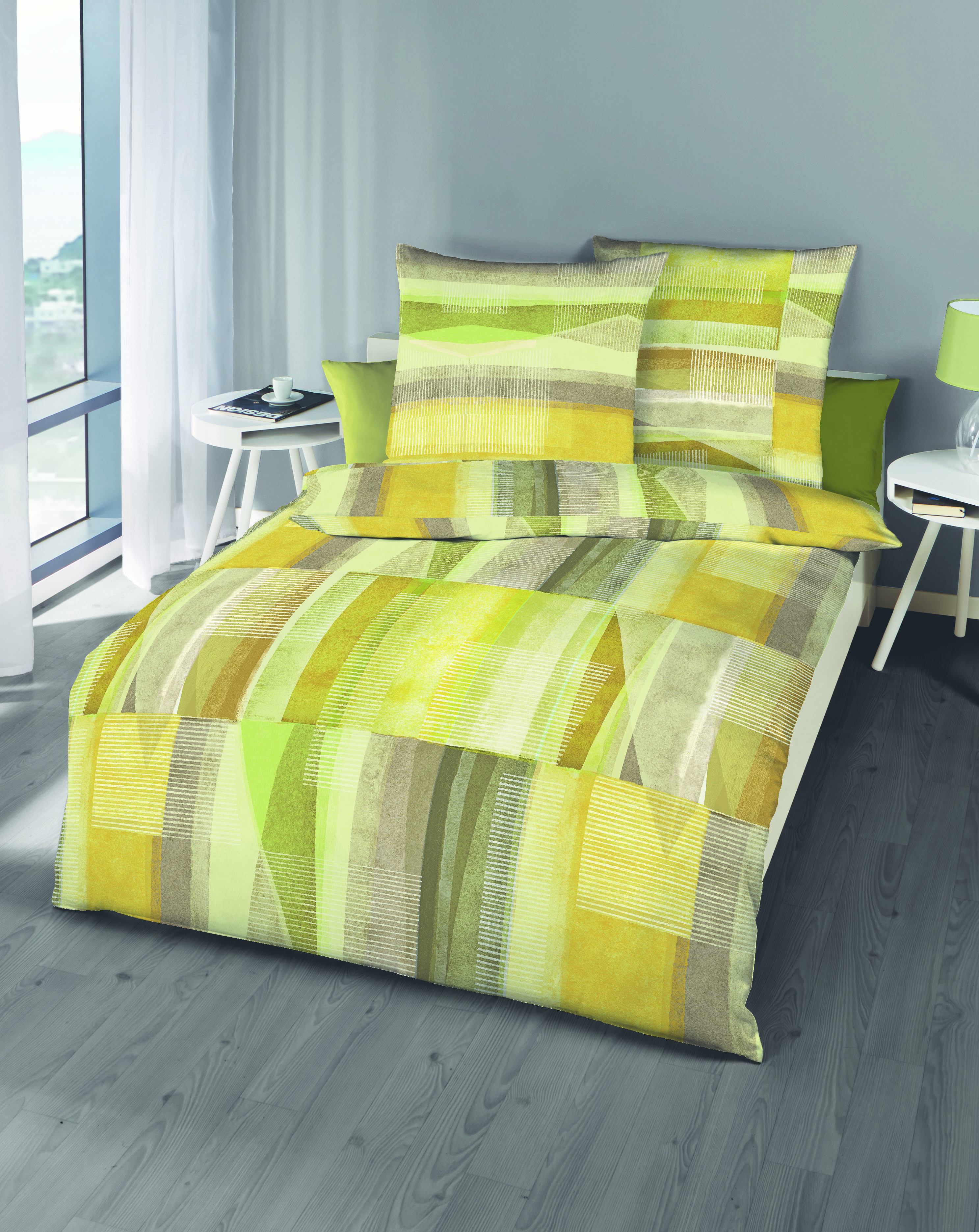 Mako Satin Bettwäsche mit Grafik-Design in Kiwi-Grün