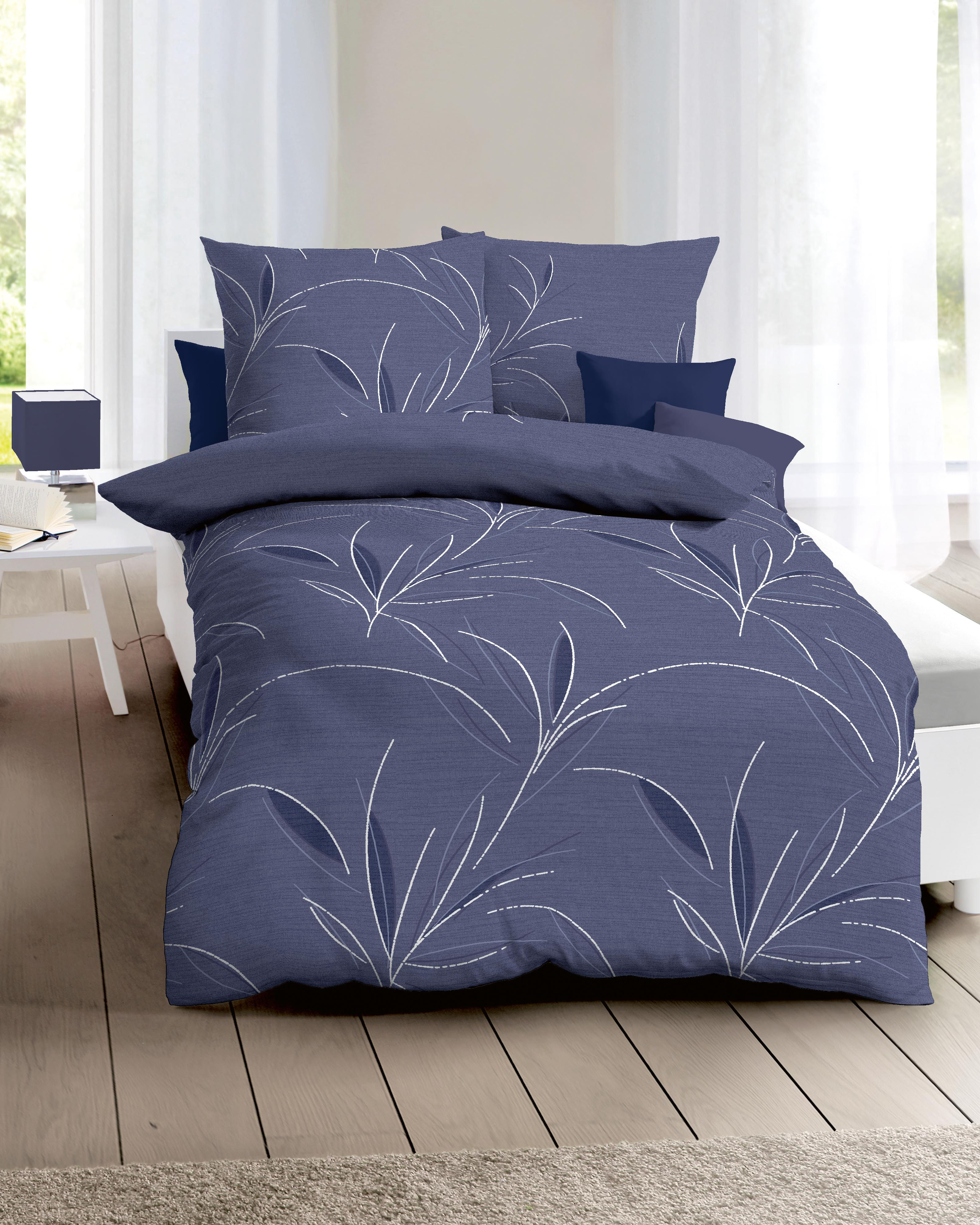 Mako Satin Bettwäsche Kaeppel florales Muster blau 576