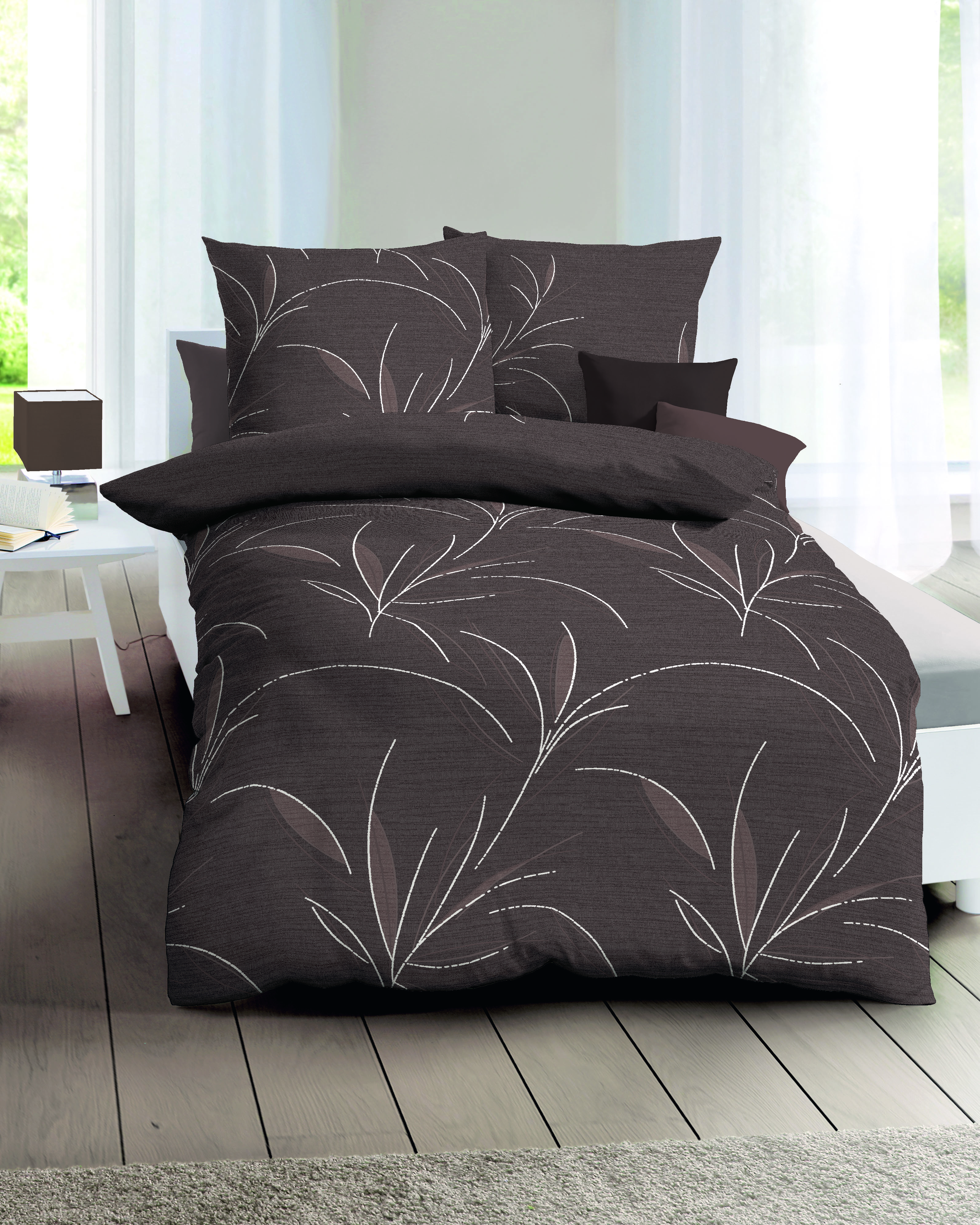 Mako Satin Bettwäsche Kaeppel florales Muster mocca-braun 576