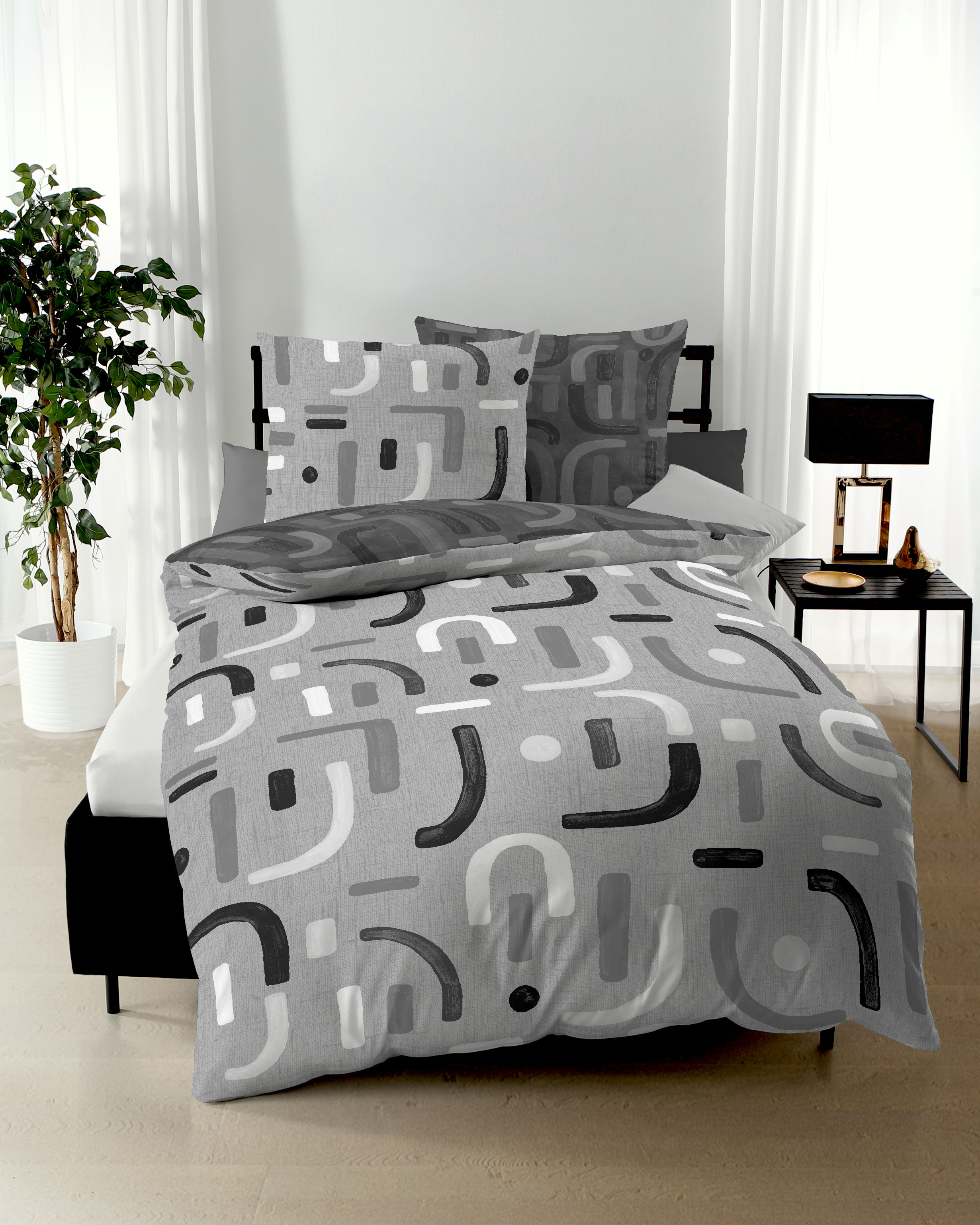 Biber Bettwäsche von Kaeppel in Grau mit Allover Print 505