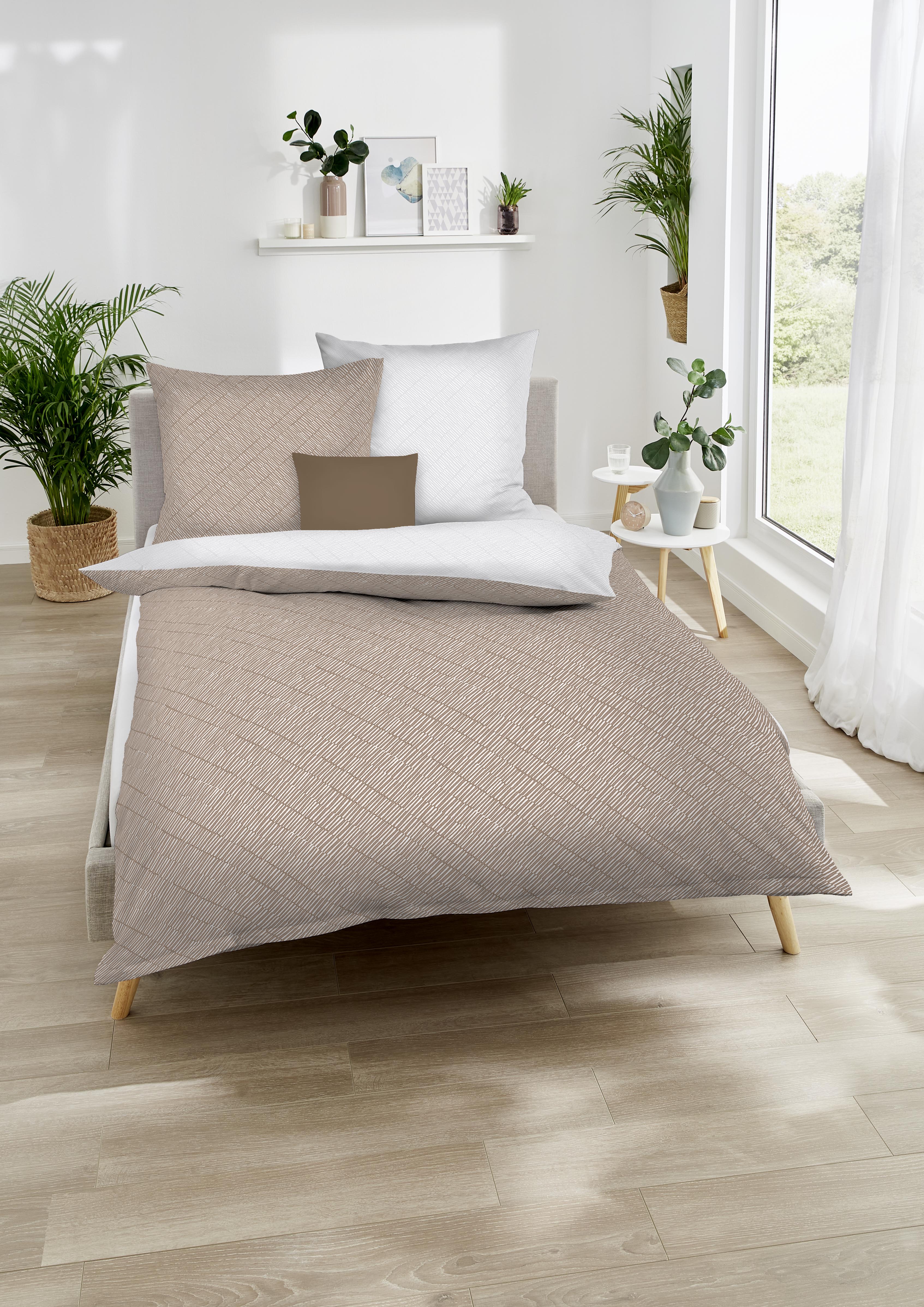 Mako Satin Bettwäsche Kaeppel Streifen mandel-braun 627