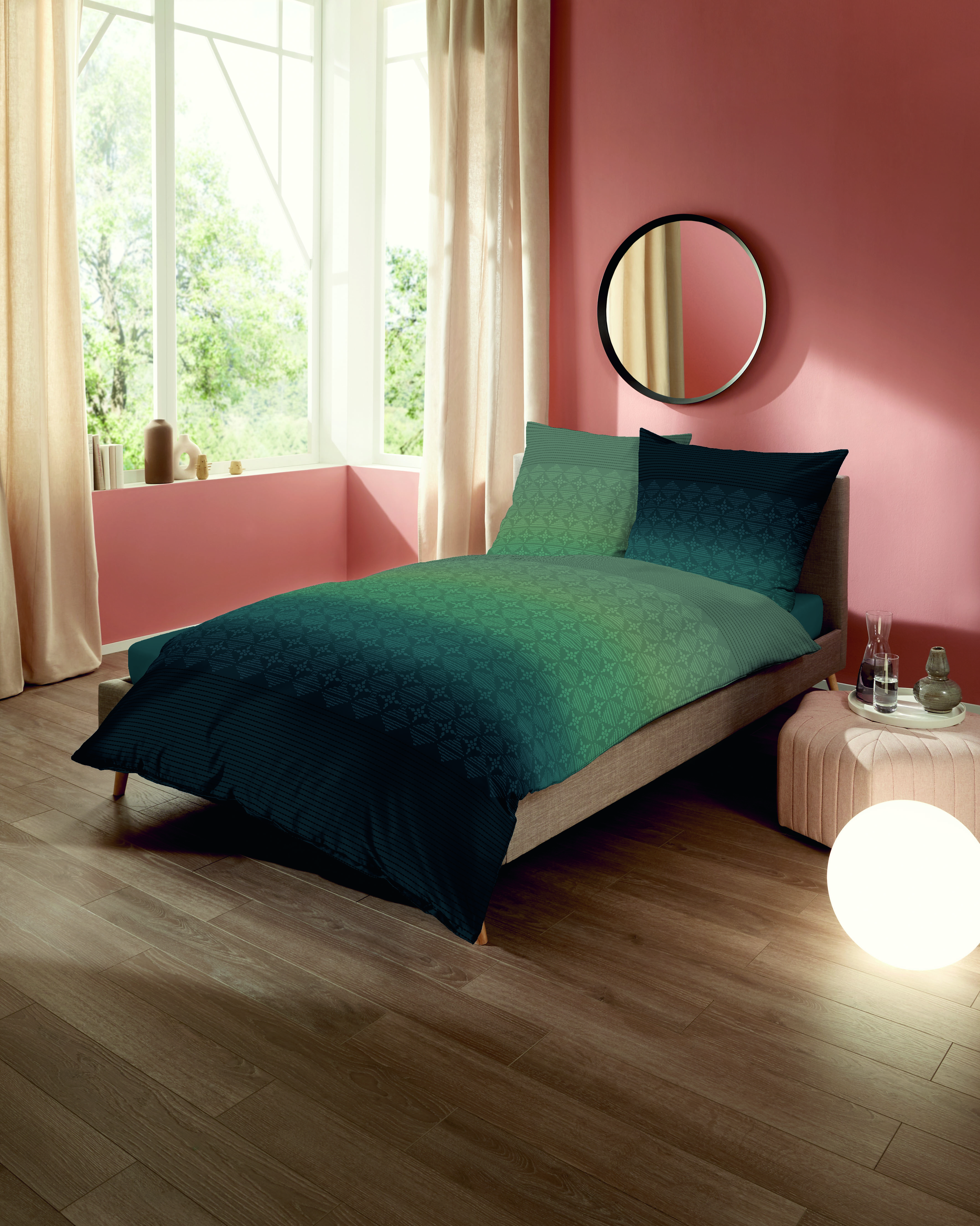 Mako Satin Bettwäsche mit Grafik-Design in Smaragd-Grün