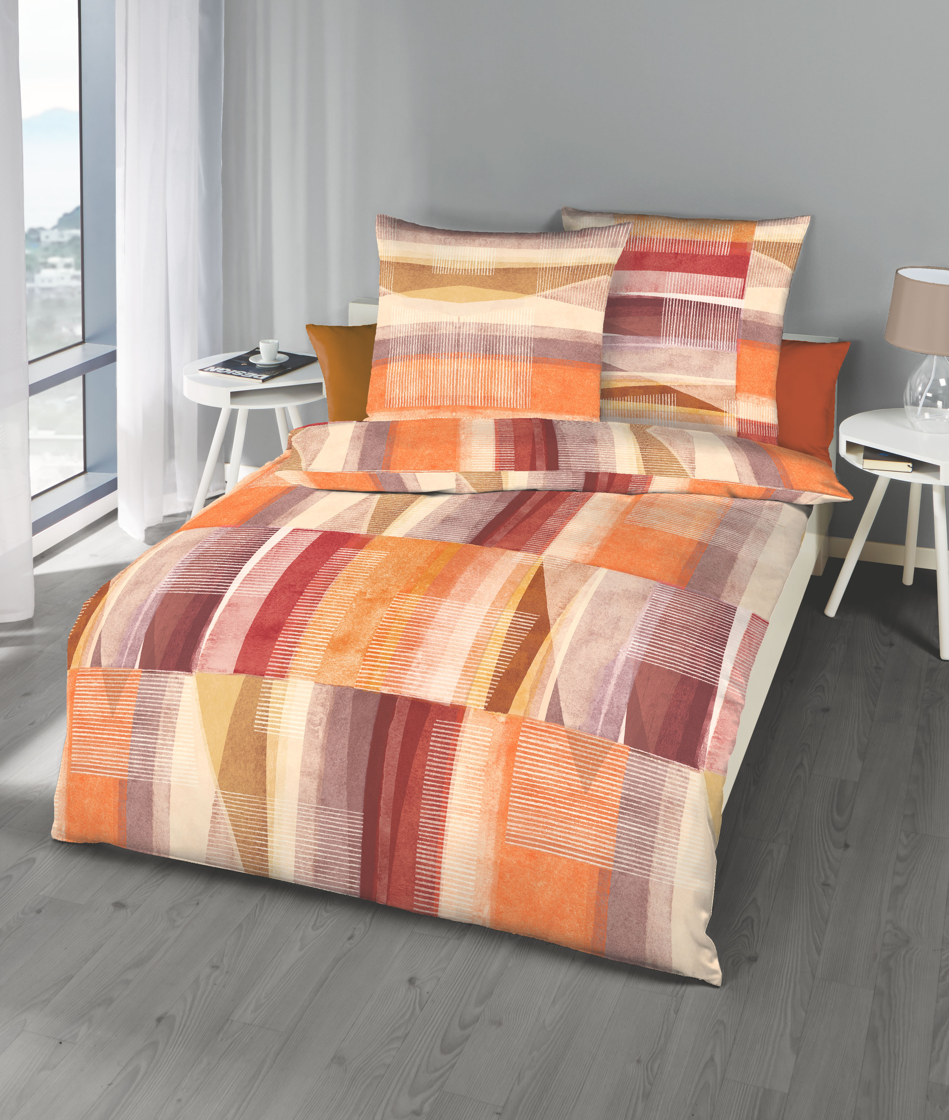 Mako Satin Bettwäsche mit Grafik-Design in Terra-Rot