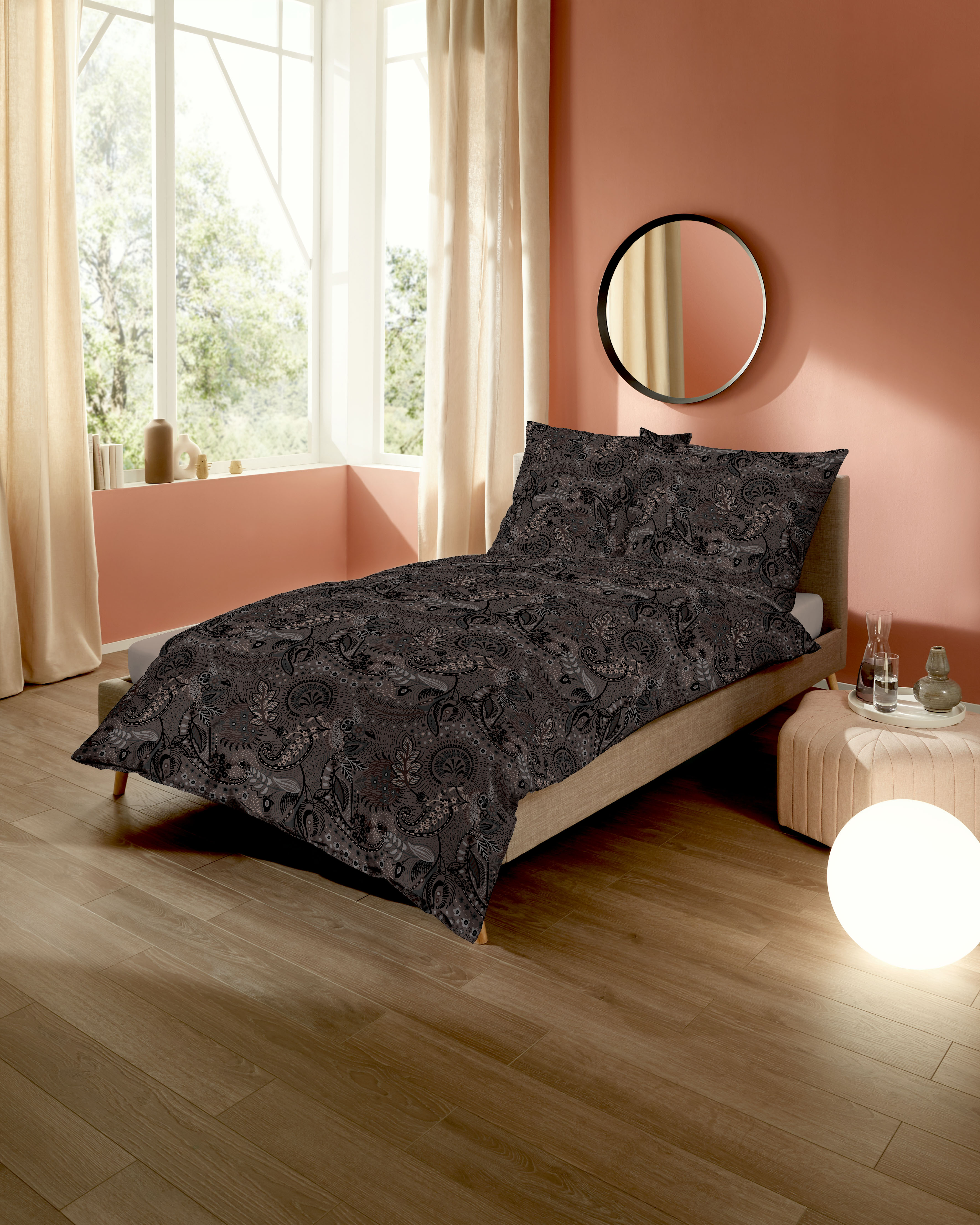 Biber Bettwäsche von Kaeppel in Kaffee-Braun mit Allover Paisley-Design A502