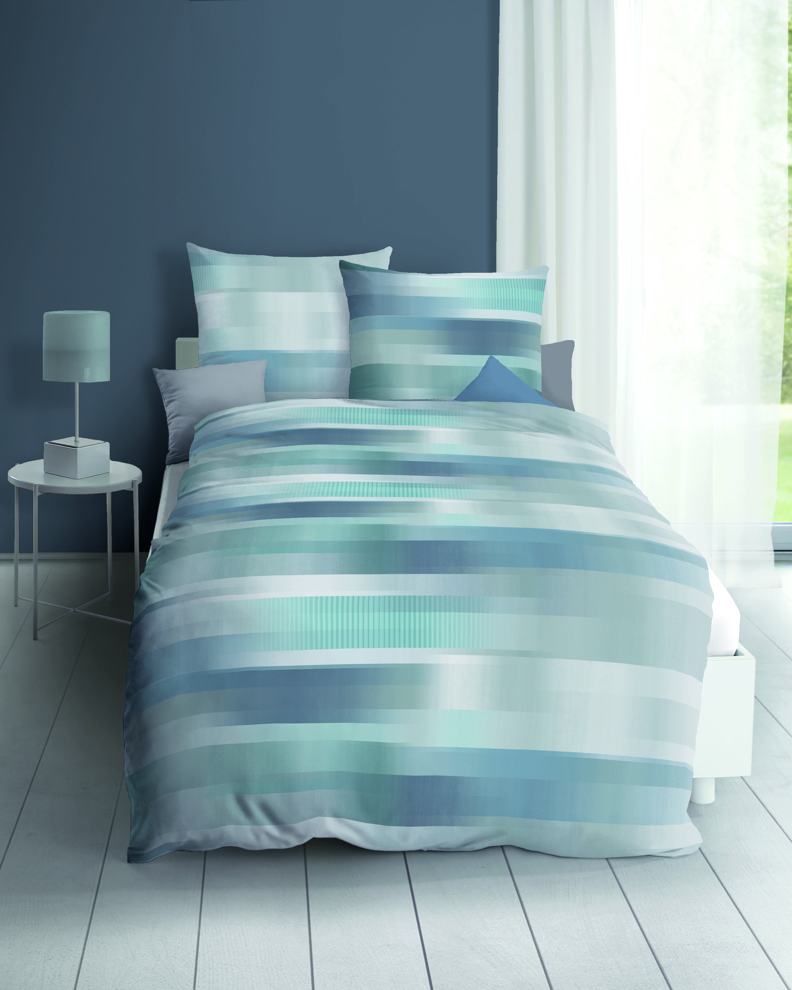 Mako Satin Bettwäsche mit Streifen-Design in Türkis